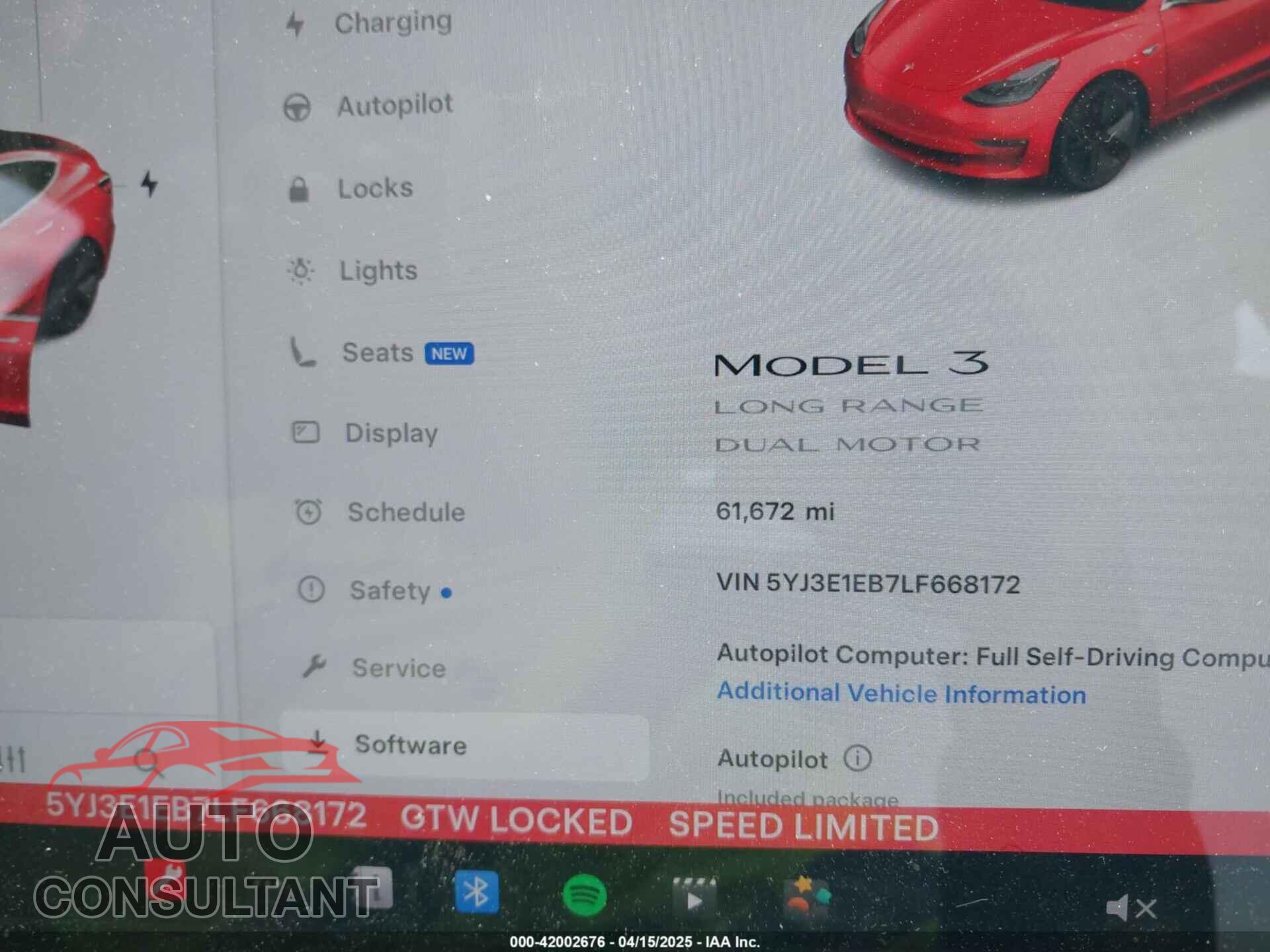 TESLA MODEL 3 2020 - 5YJ3E1EB7LF668172