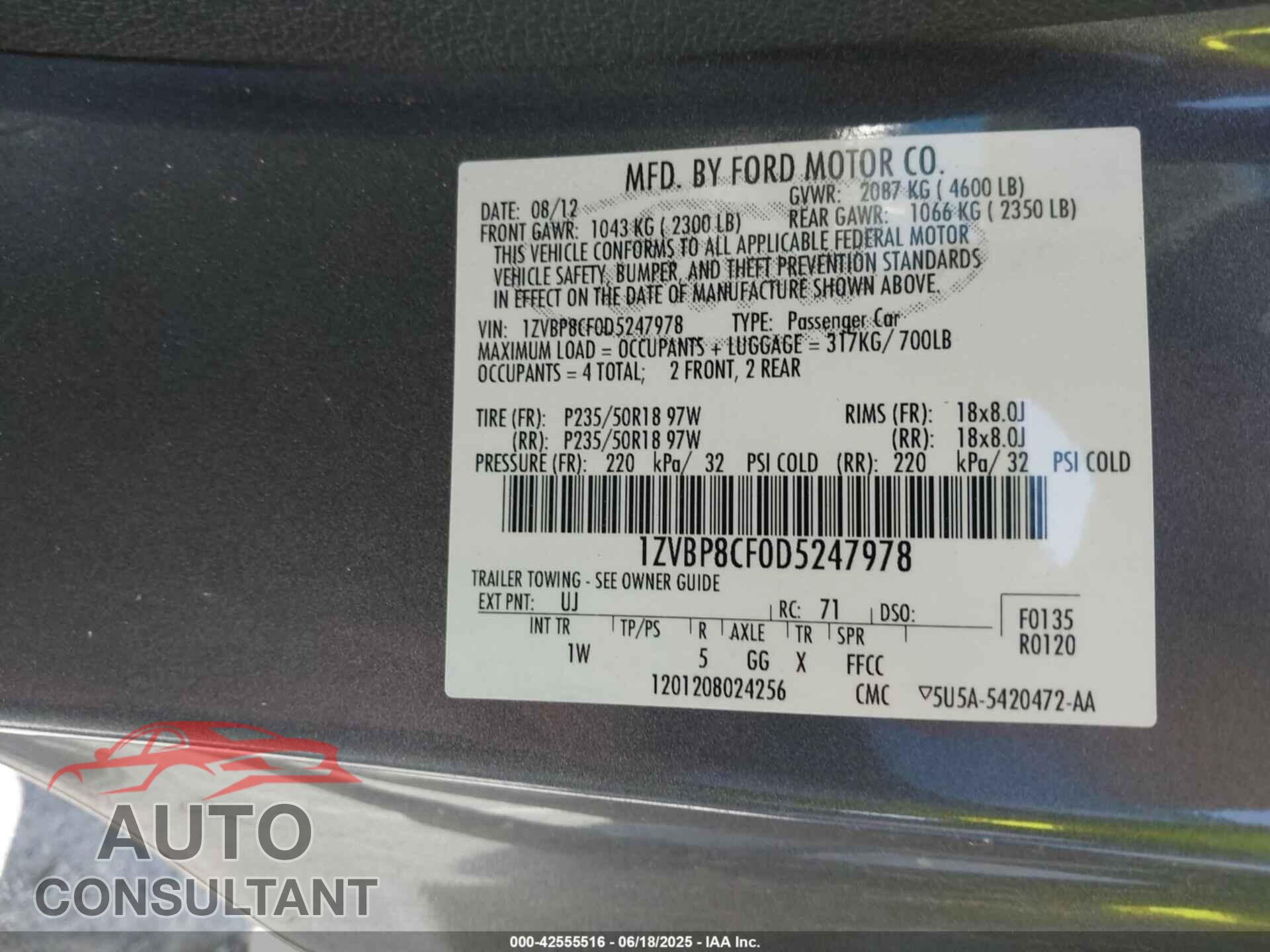 FORD MUSTANG 2013 - 1ZVBP8CF0D5247978