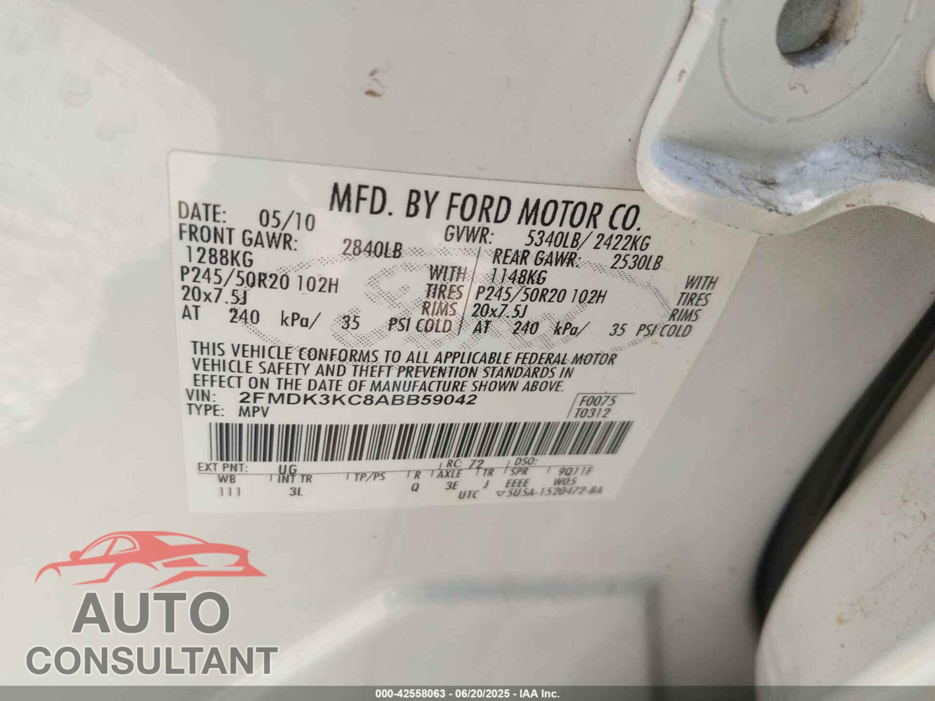 FORD EDGE 2010 - 2FMDK3KC8ABB59042