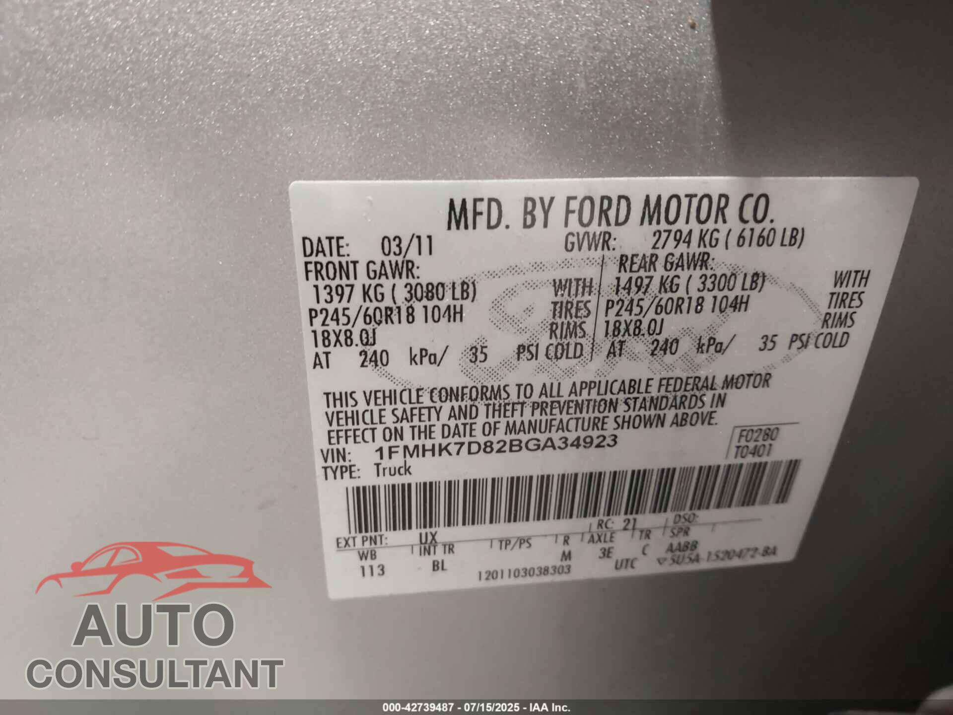 FORD EXPLORER 2011 - 1FMHK7D82BGA34923