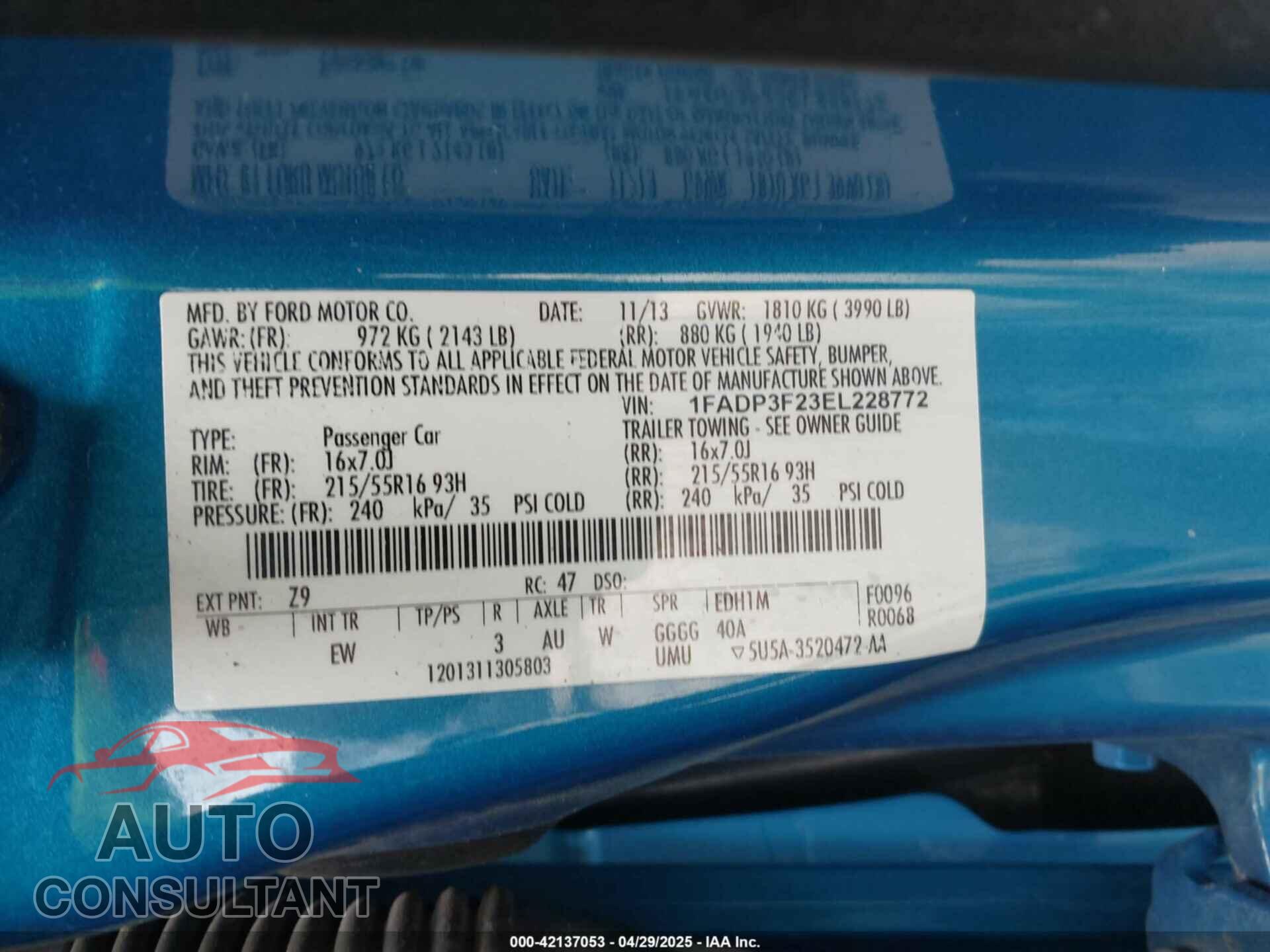 FORD FOCUS 2014 - 1FADP3F23EL228772