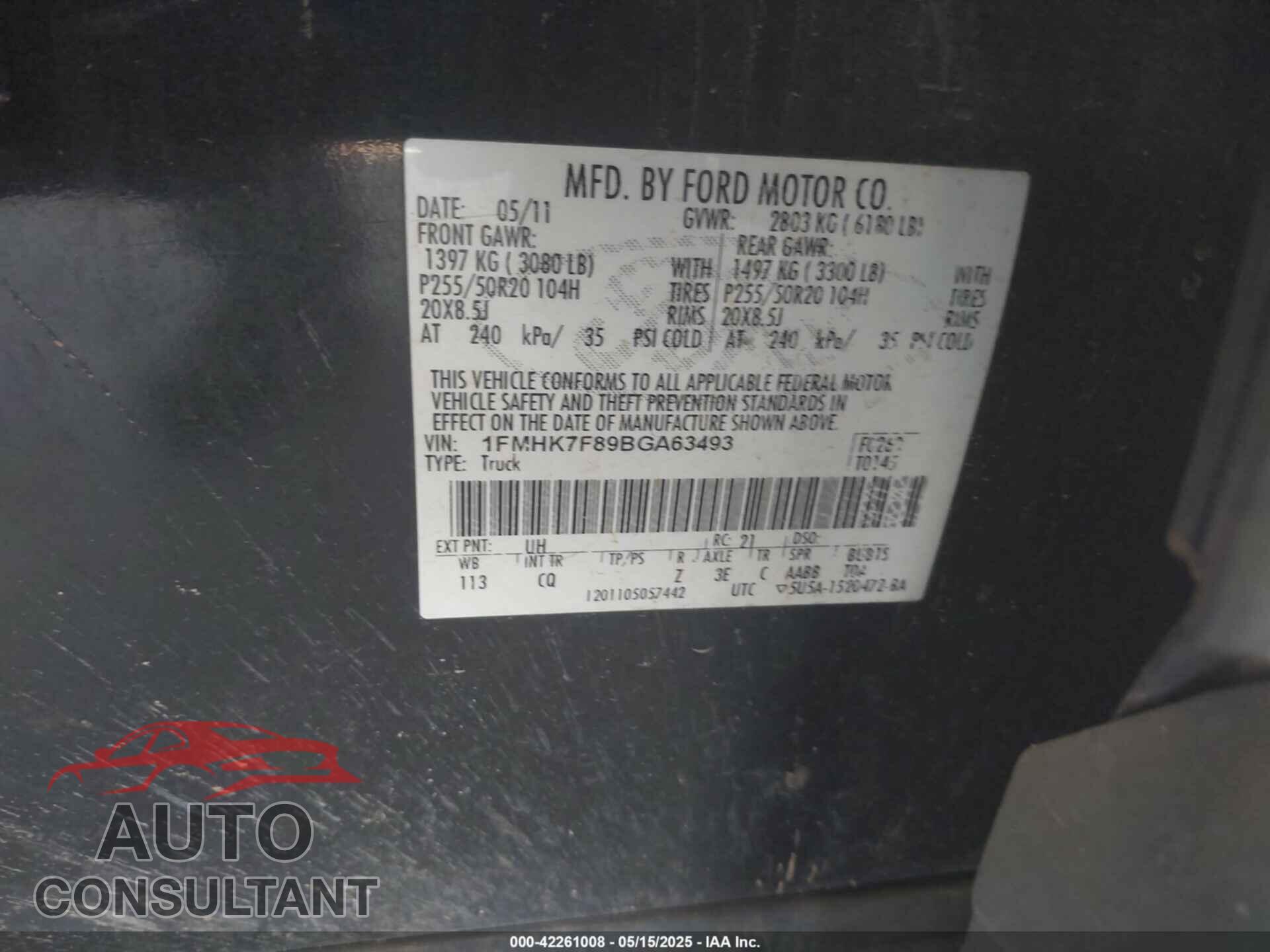 FORD EXPLORER 2011 - 1FMHK7F89BGA63493