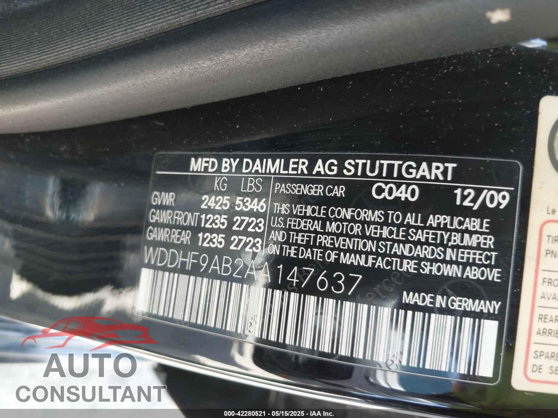 MERCEDES-BENZ E 550 2010 - WDDHF9AB2AA147637