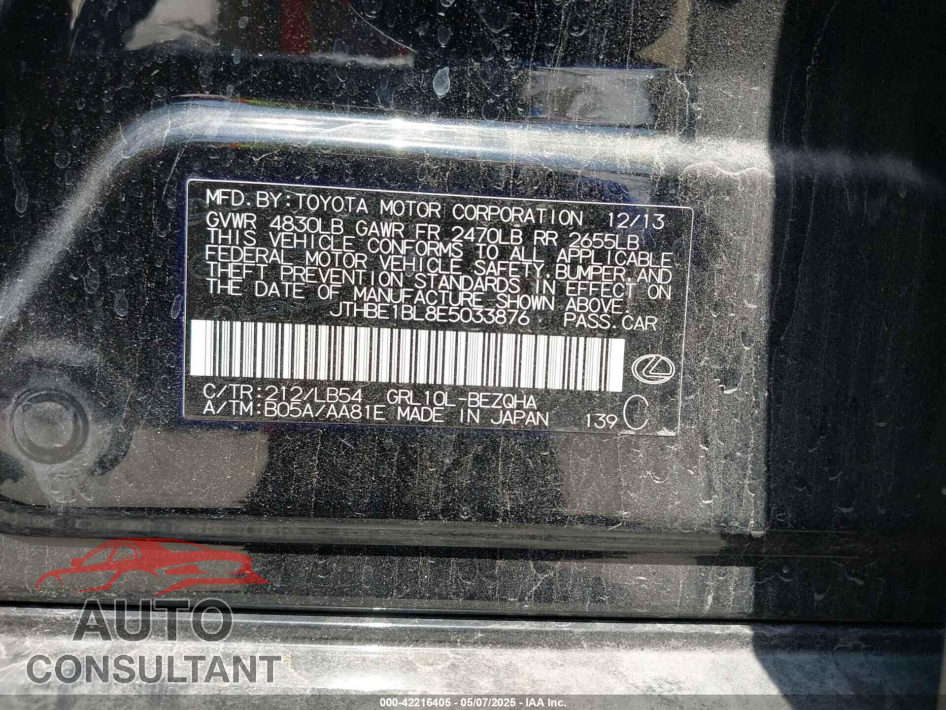 LEXUS GS 350 2014 - JTHBE1BL8E5033876