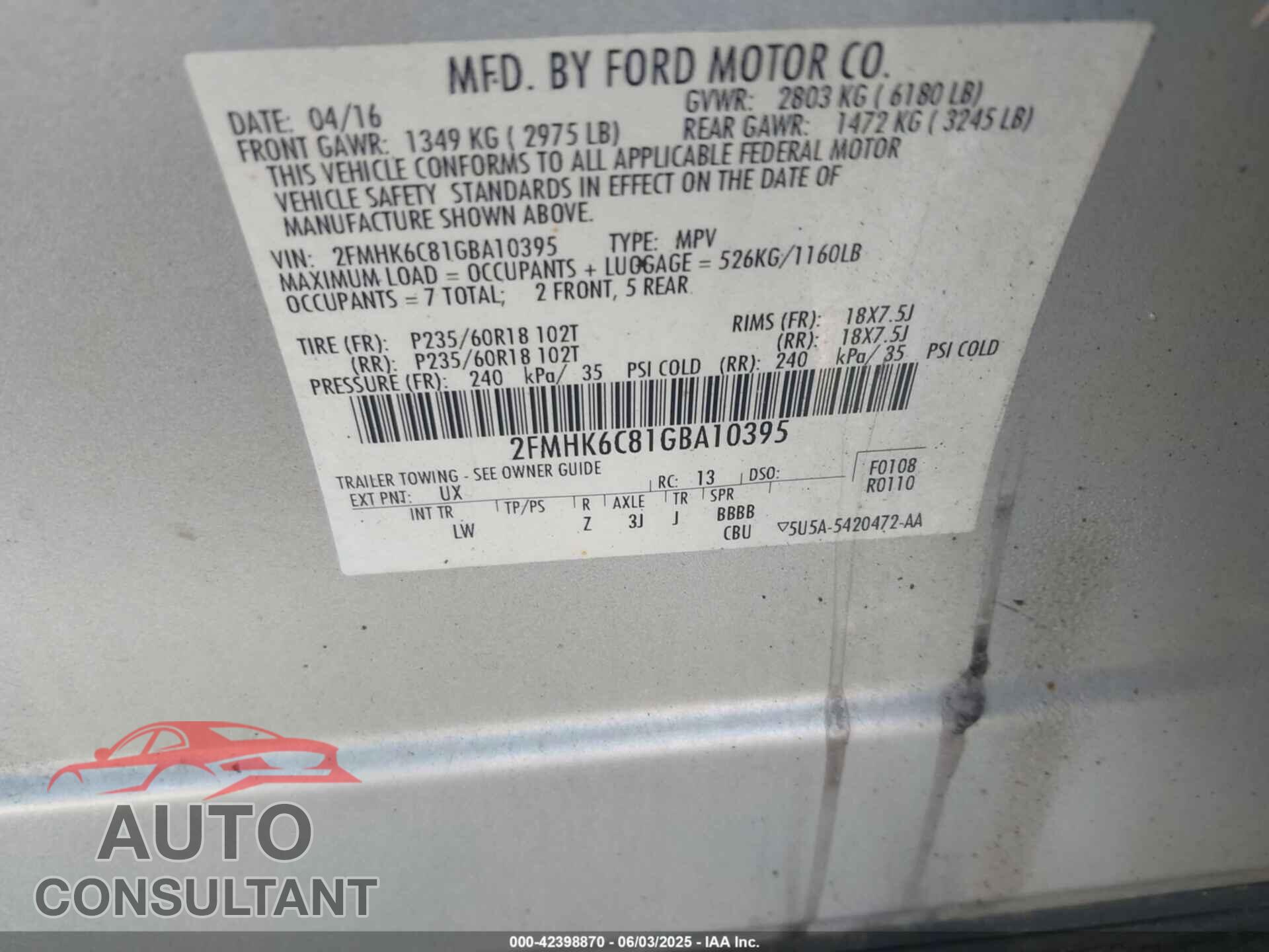 FORD FLEX 2016 - 2FMHK6C81GBA10395