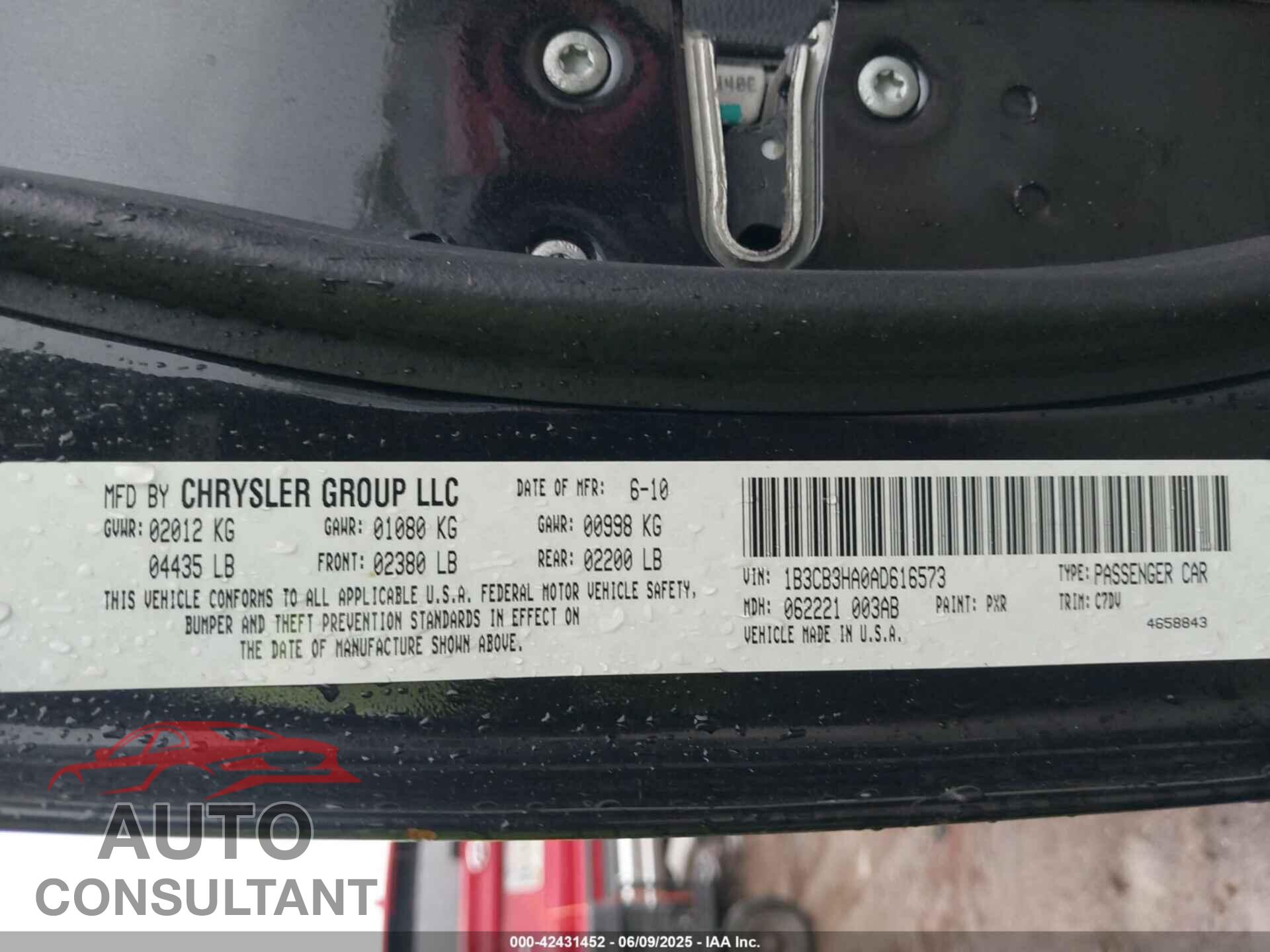 DODGE CALIBER 2010 - 1B3CB3HA0AD616573
