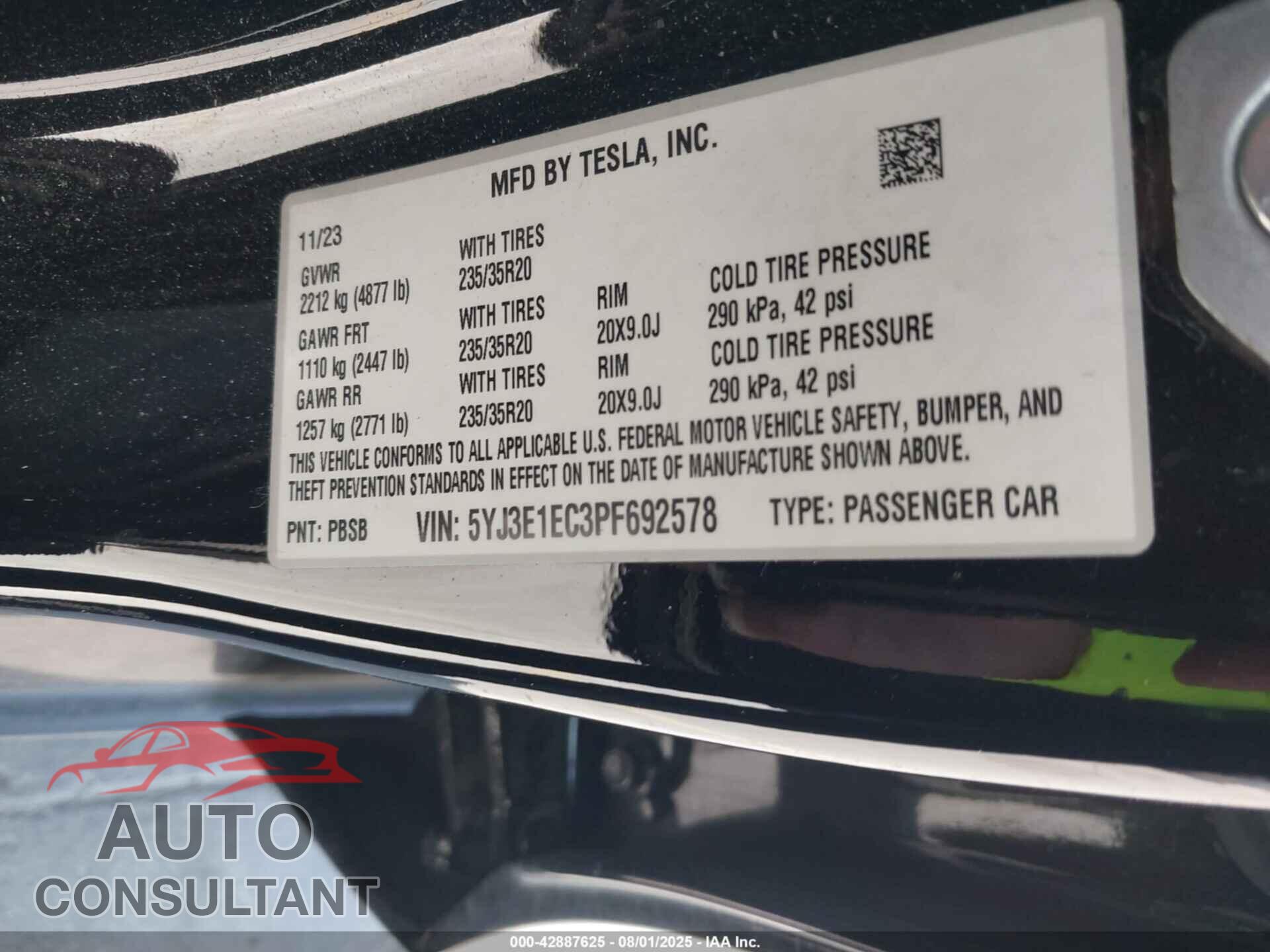 TESLA MODEL 3 2023 - 5YJ3E1EC3PF692578