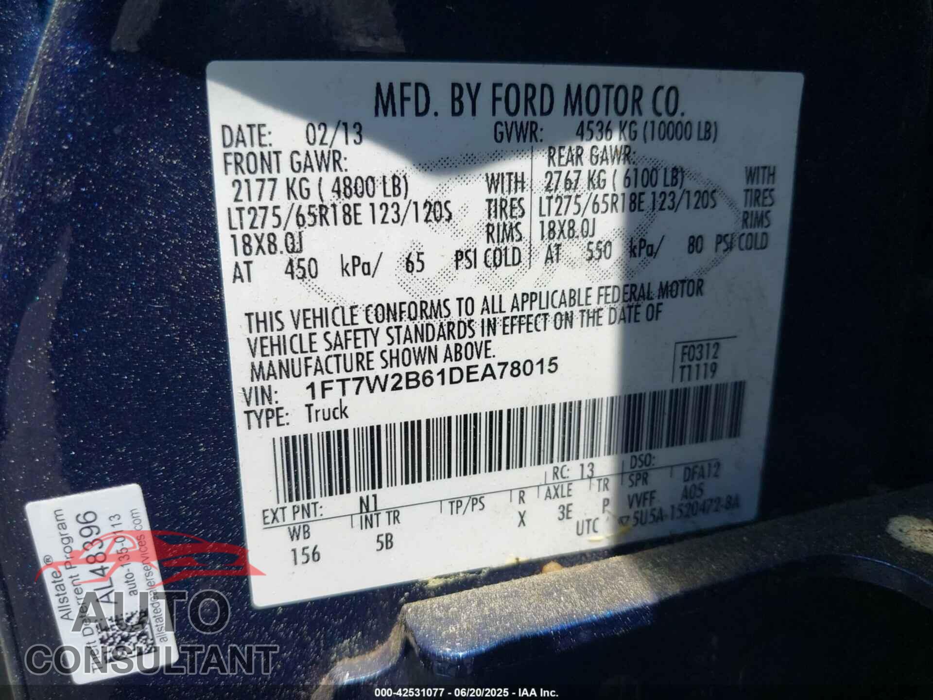 FORD F-250 2013 - 1FT7W2B61DEA78015