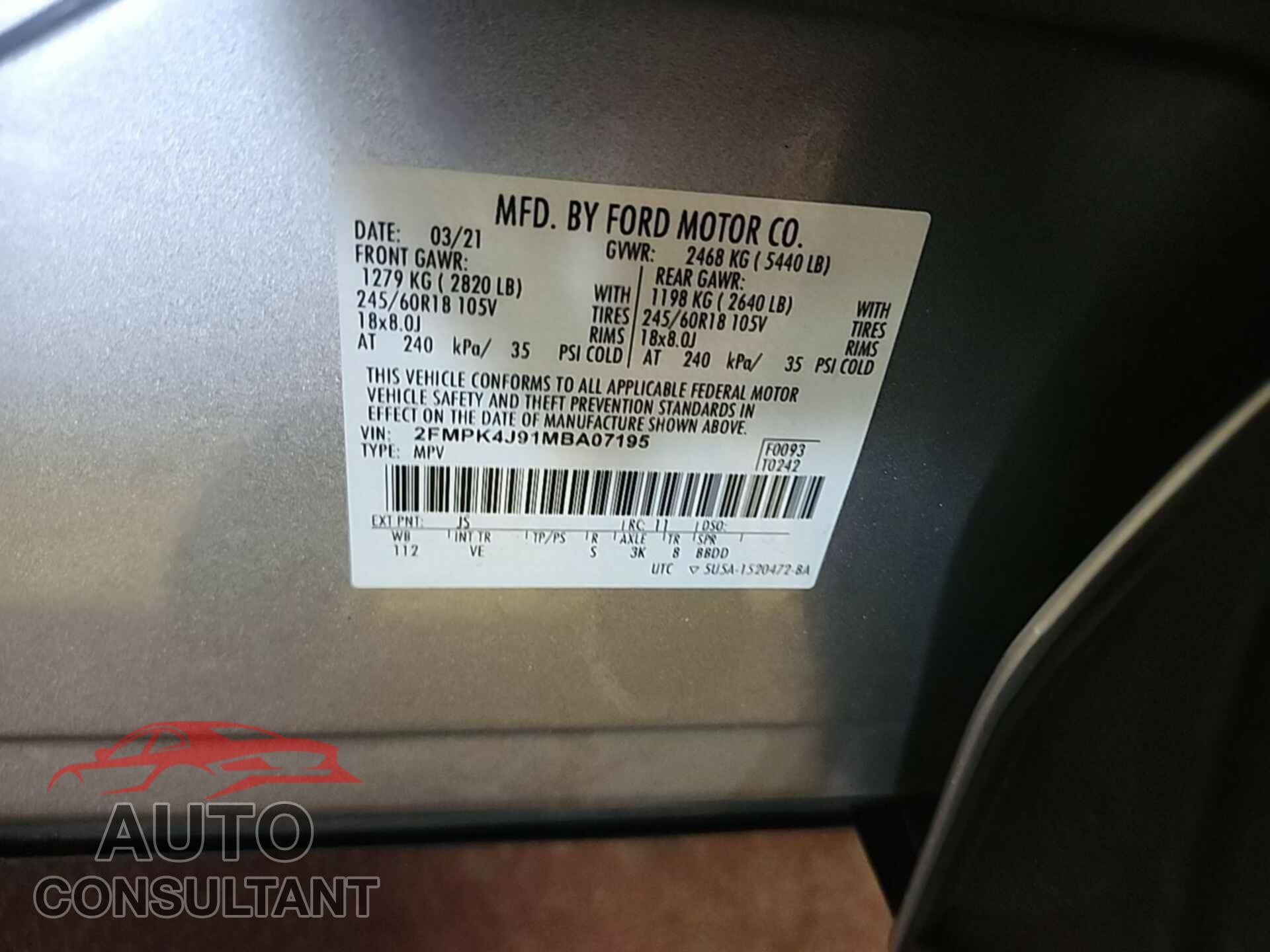 FORD EDGE 2021 - 2FMPK4J91MBA07195