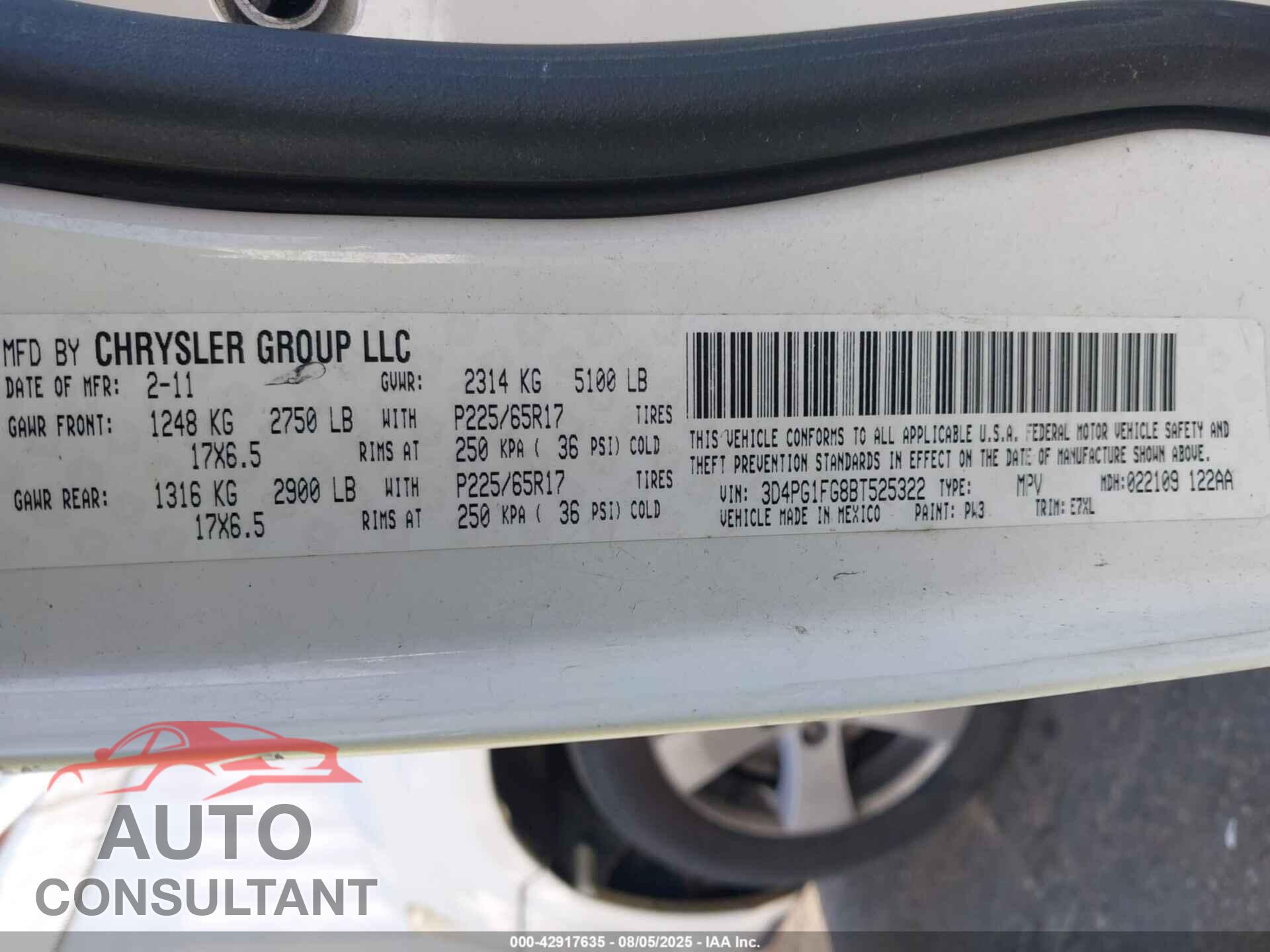 DODGE JOURNEY 2011 - 3D4PG1FG8BT525322