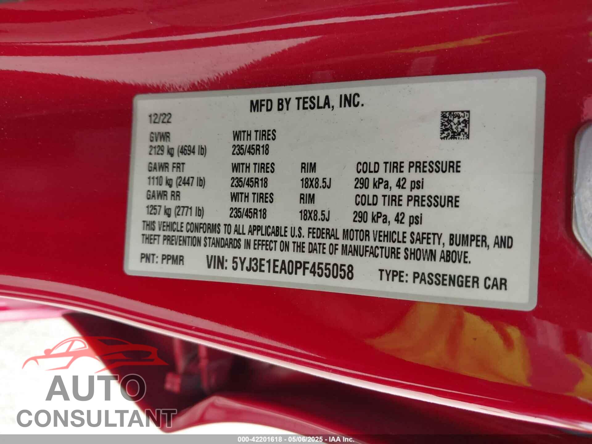 TESLA MODEL 3 2023 - 5YJ3E1EA0PF455058