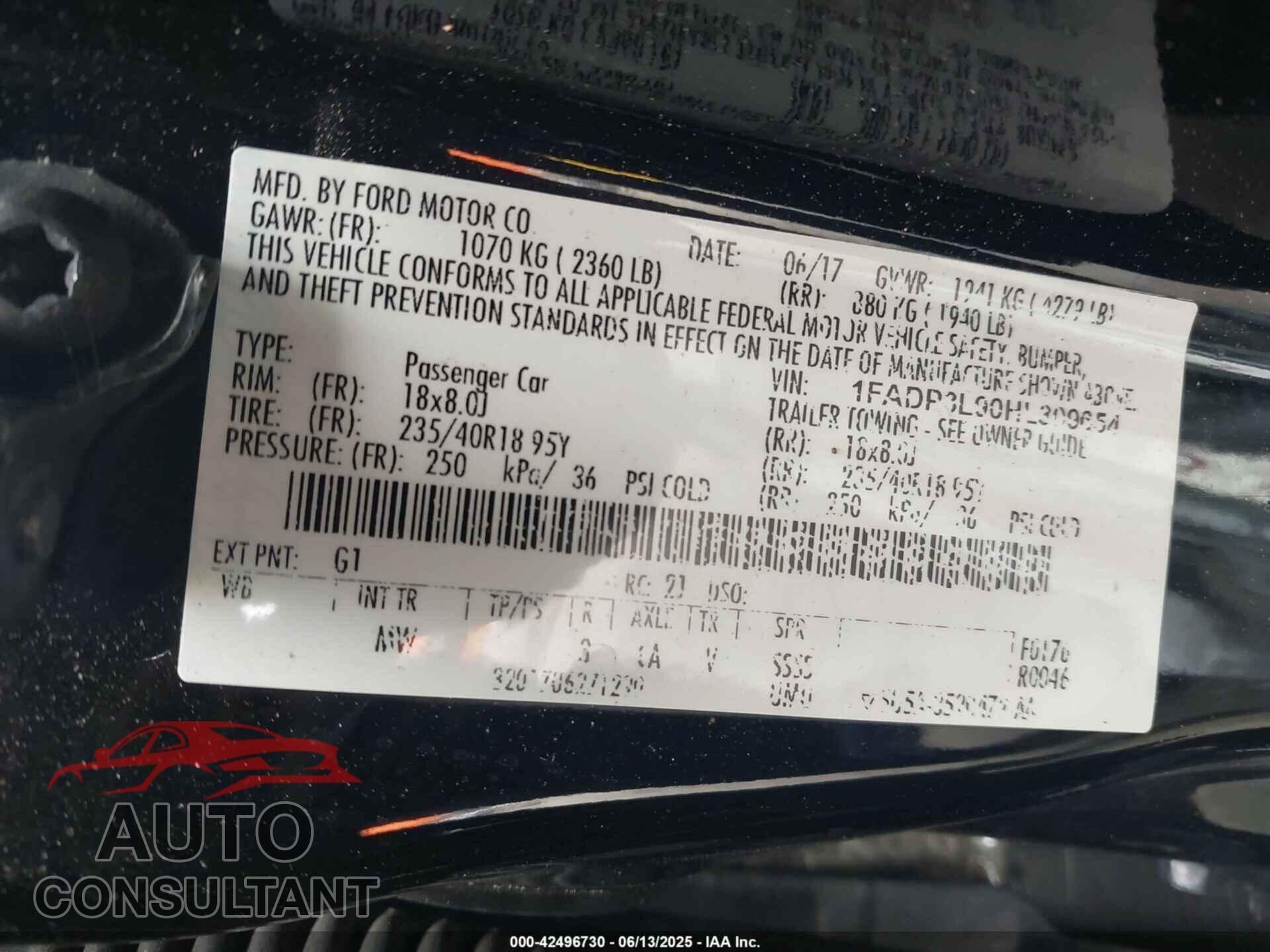 FORD FOCUS ST 2017 - 1FADP3L90HL309654
