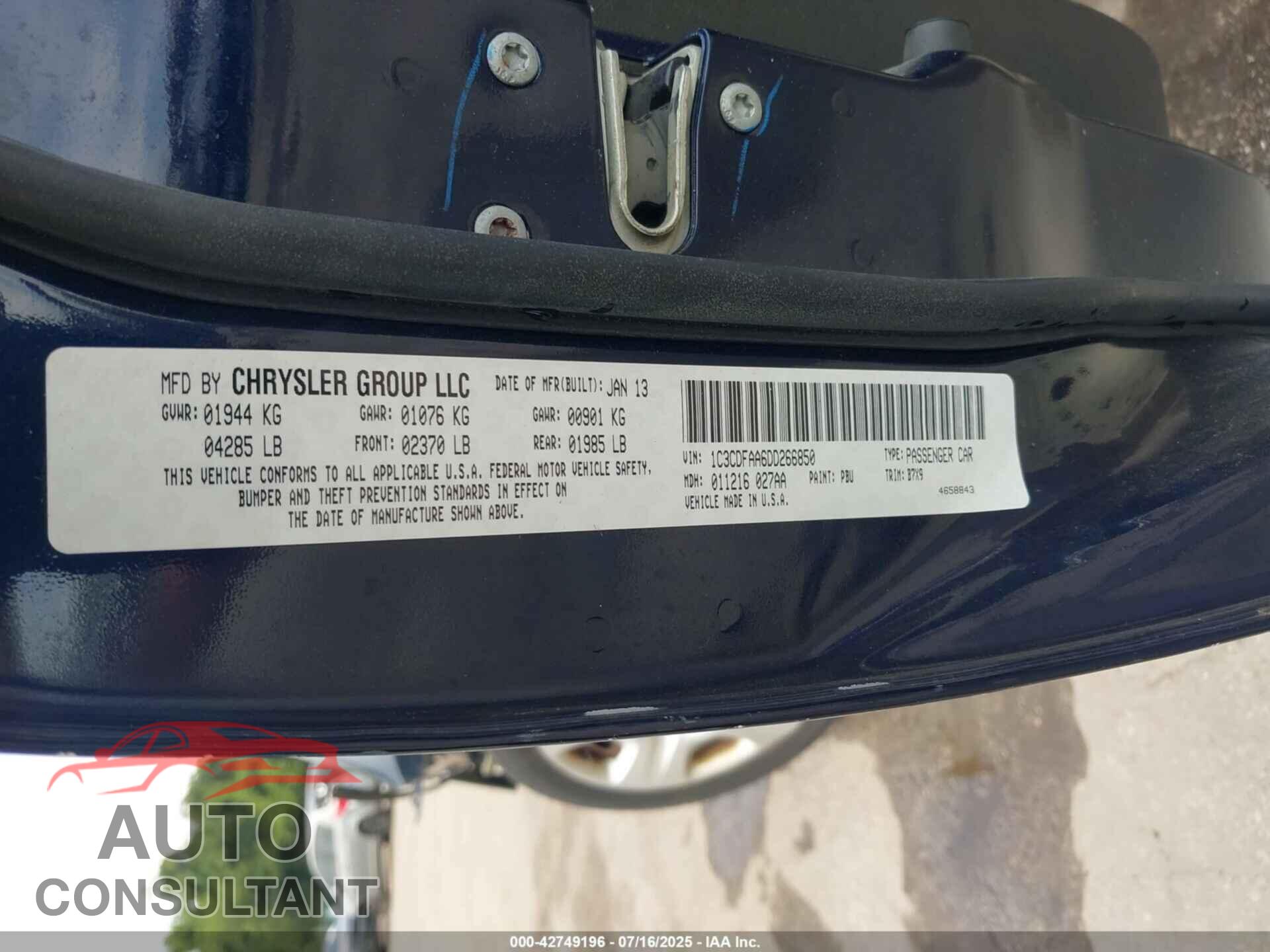 DODGE DART 2013 - 1C3CDFAA6DD266850