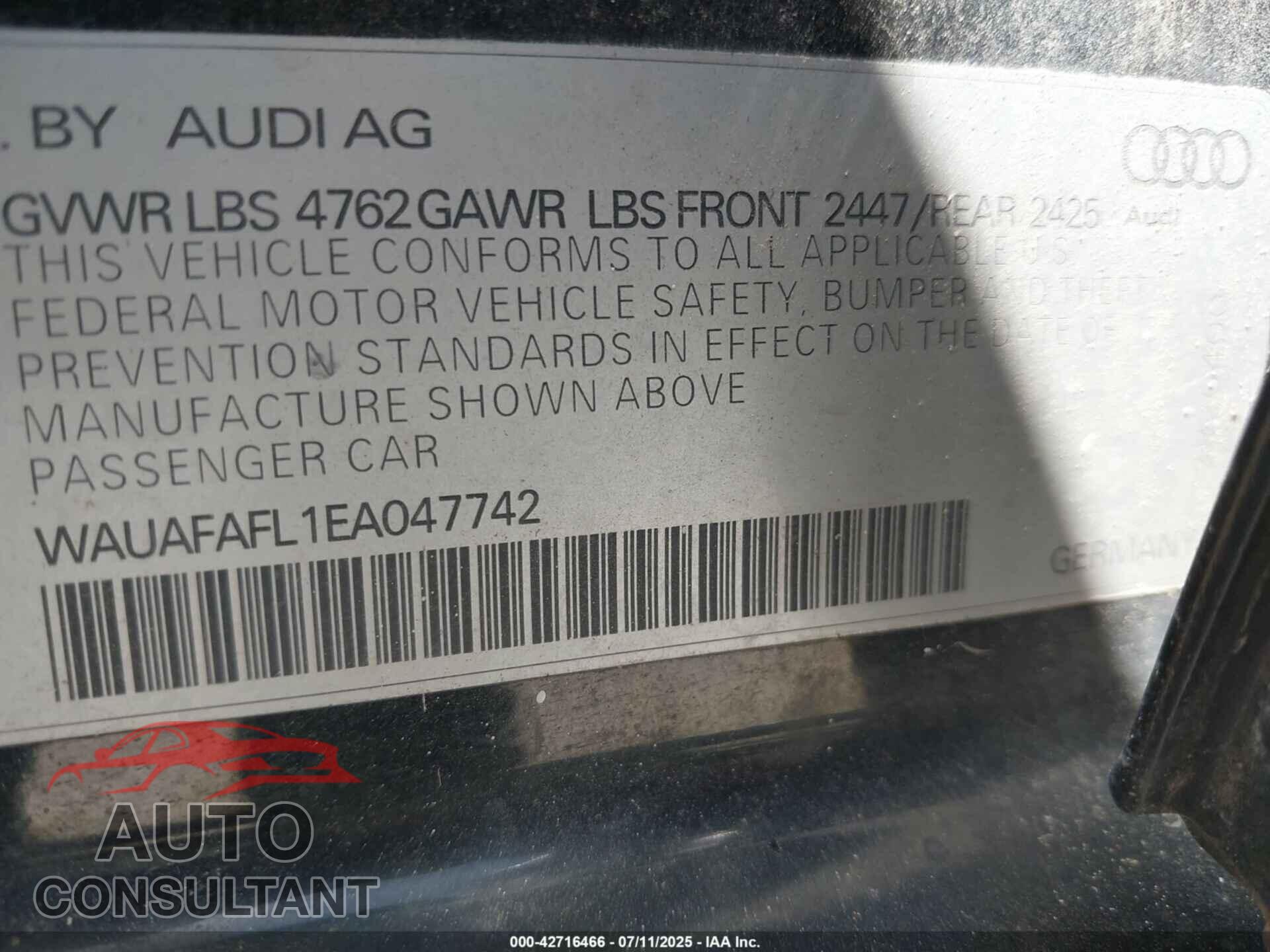 AUDI A4 2014 - WAUAFAFL1EA047742