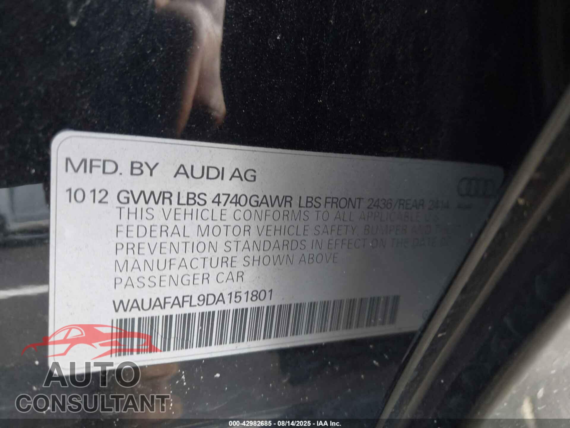 AUDI A4 2013 - WAUAFAFL9DA151801