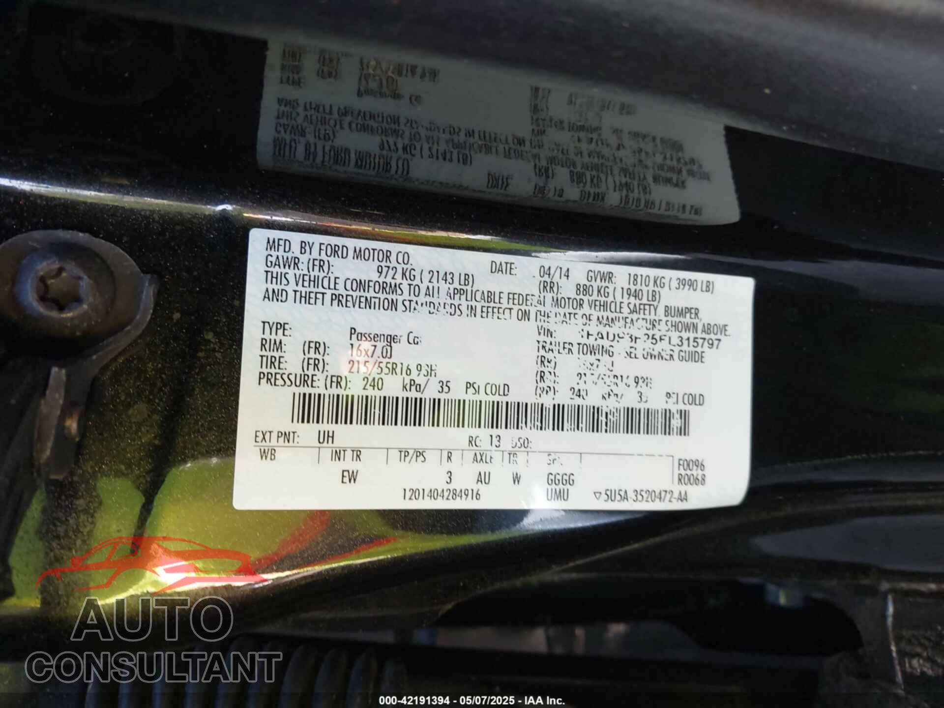 FORD FOCUS 2014 - 1FADP3F25EL315797
