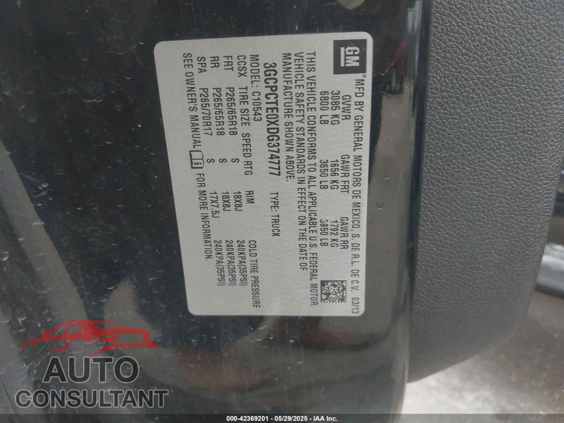 CHEVROLET SILVERADO 1500 2013 - 3GCPCTE0XDG374777