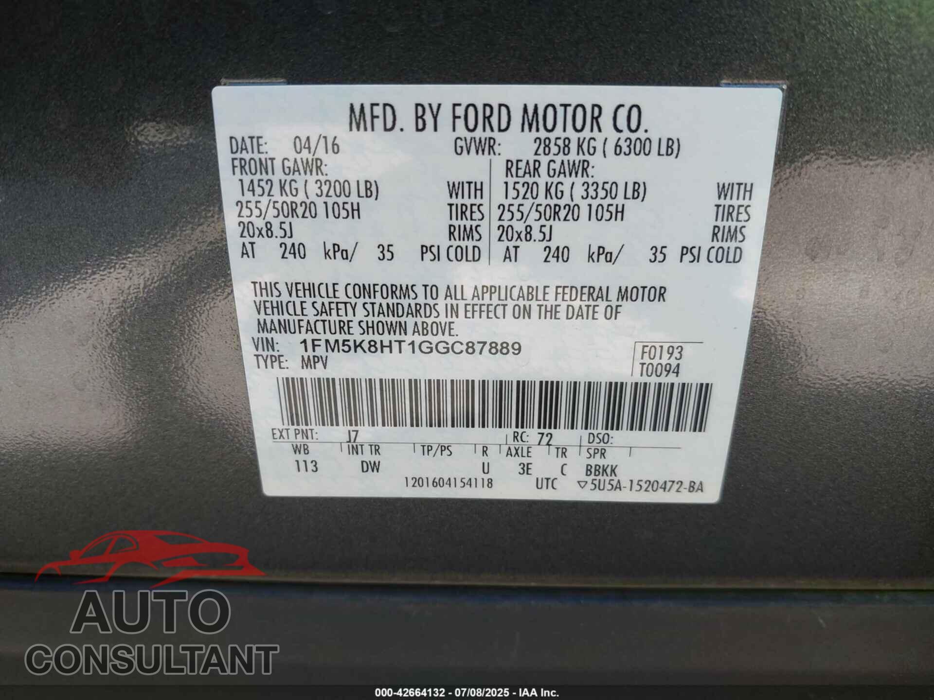FORD EXPLORER 2016 - 1FM5K8HT1GGC87889