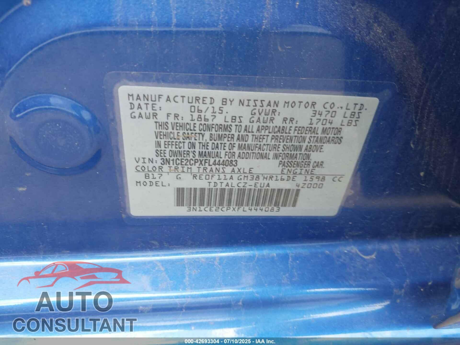 NISSAN VERSA NOTE 2015 - 3N1CE2CPXFL444083
