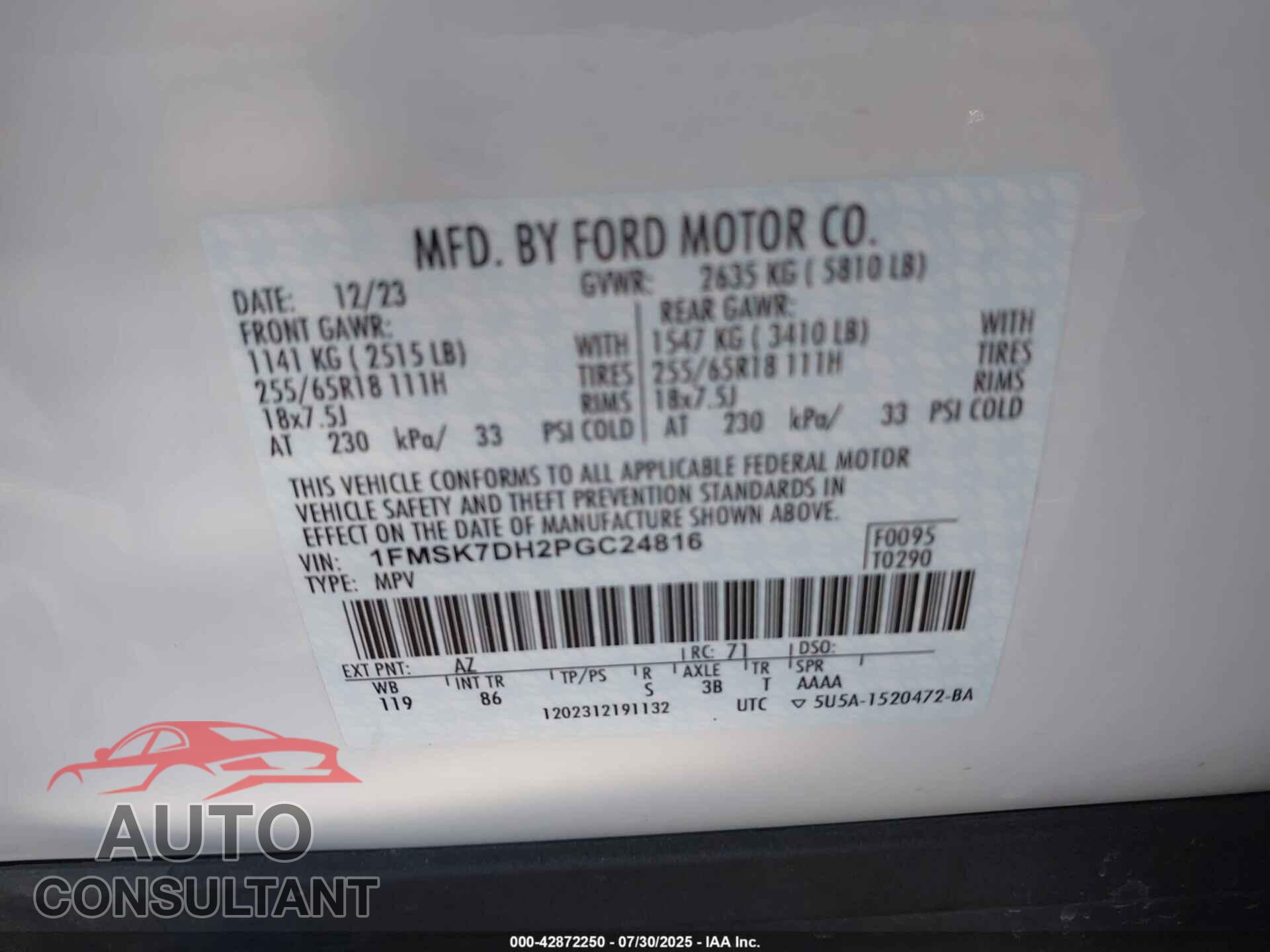 FORD EXPLORER 2023 - 1FMSK7DH2PGC24816