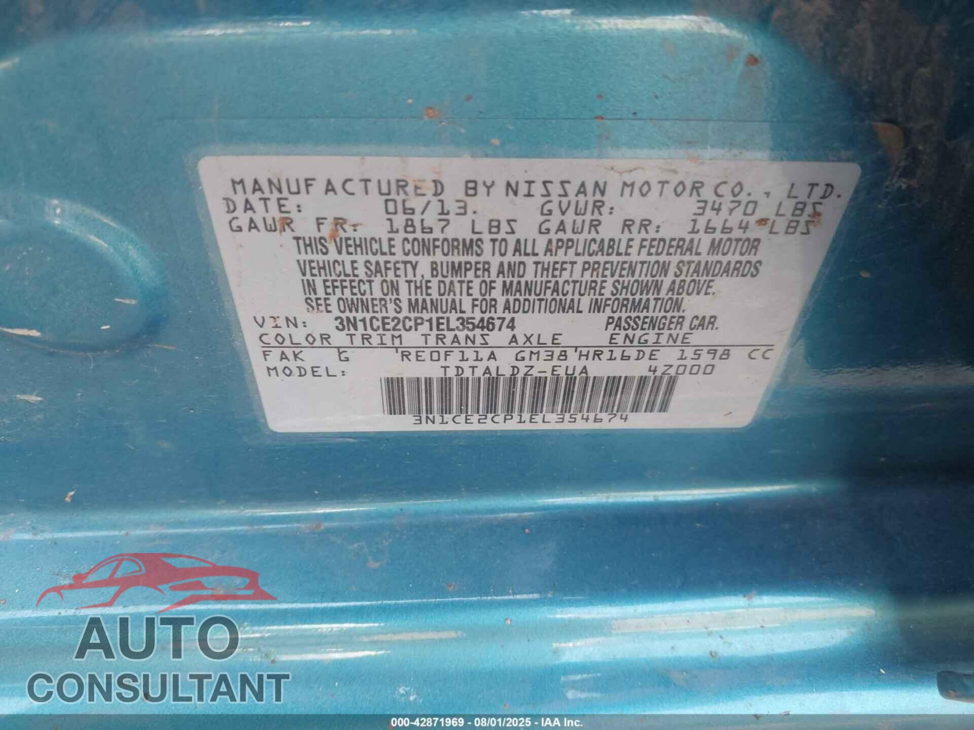 NISSAN VERSA NOTE 2014 - 3N1CE2CP1EL354674