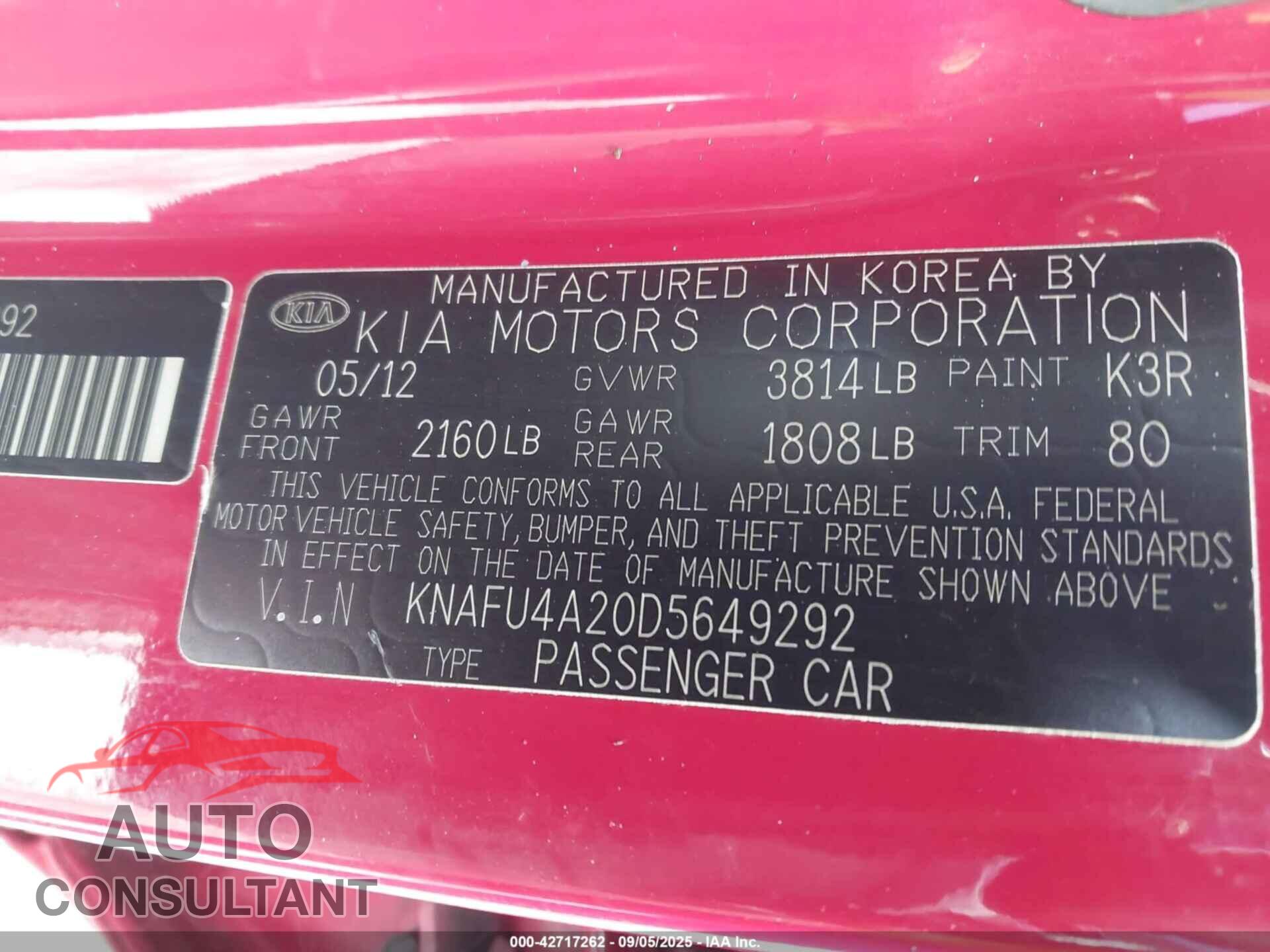 KIA FORTE 2013 - KNAFU4A20D5649292