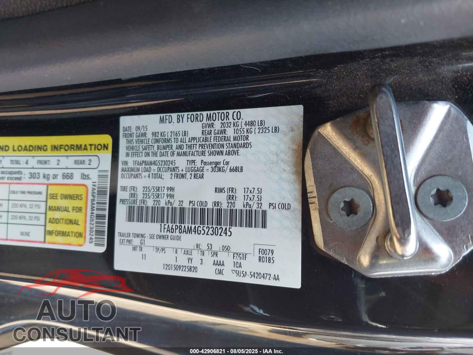 FORD MUSTANG 2016 - 1FA6P8AM4G5230245
