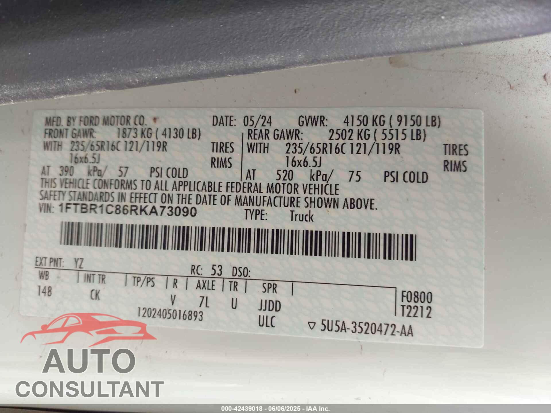 FORD TRANSIT-250 2024 - 1FTBR1C86RKA73090
