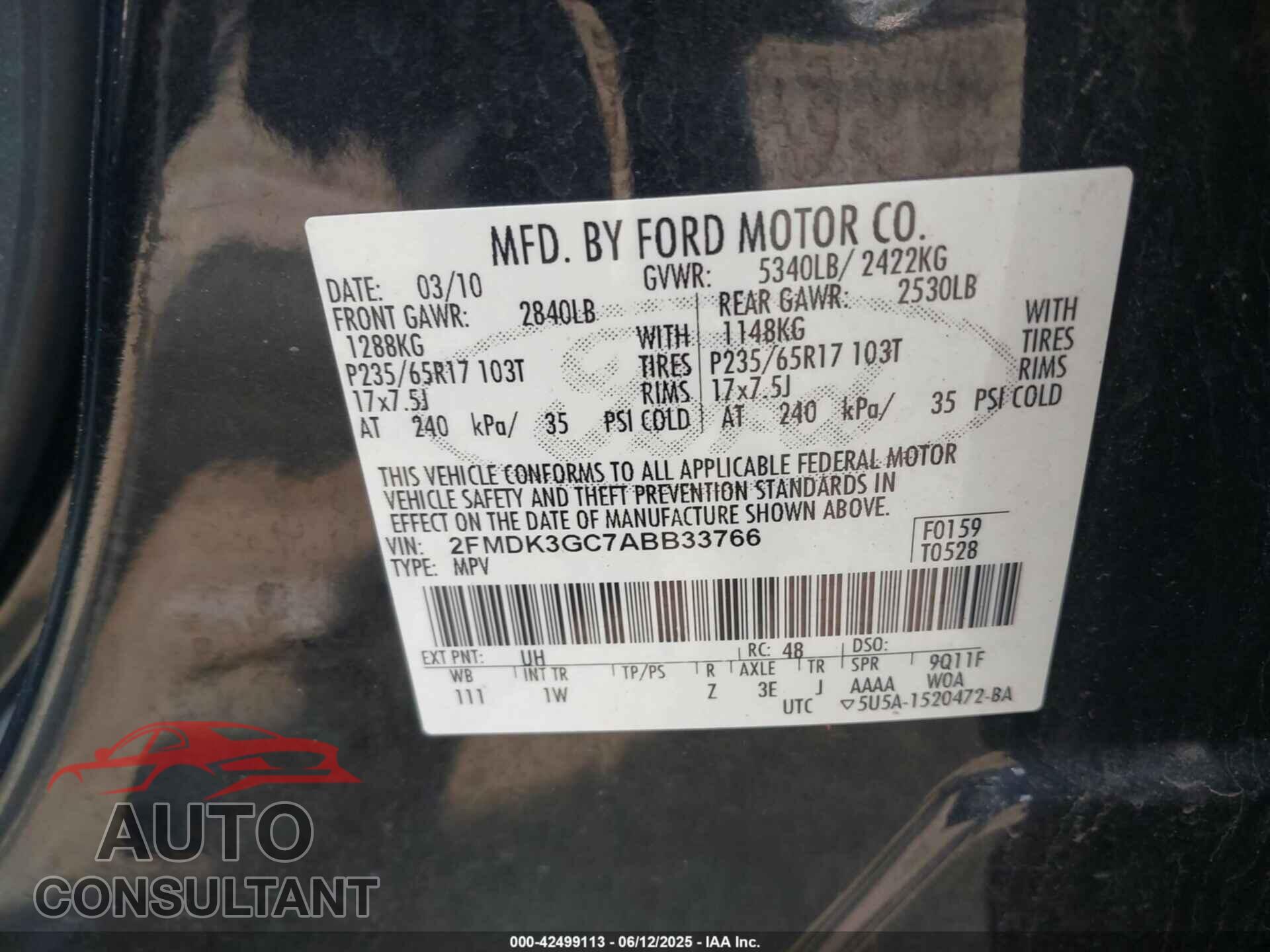 FORD EDGE 2010 - 2FMDK3GC7ABB33766