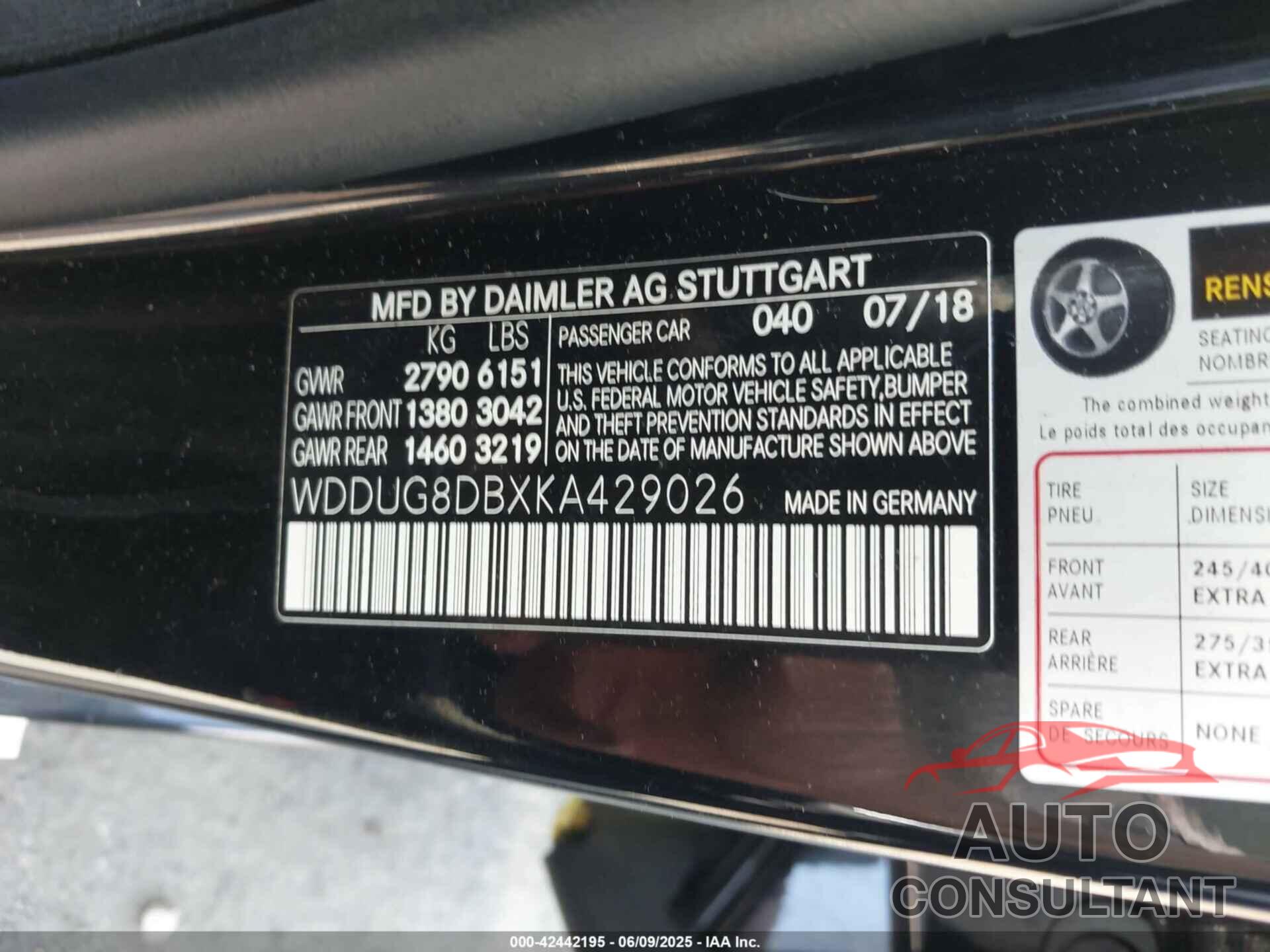 MERCEDES-BENZ S 560 2019 - WDDUG8DBXKA429026