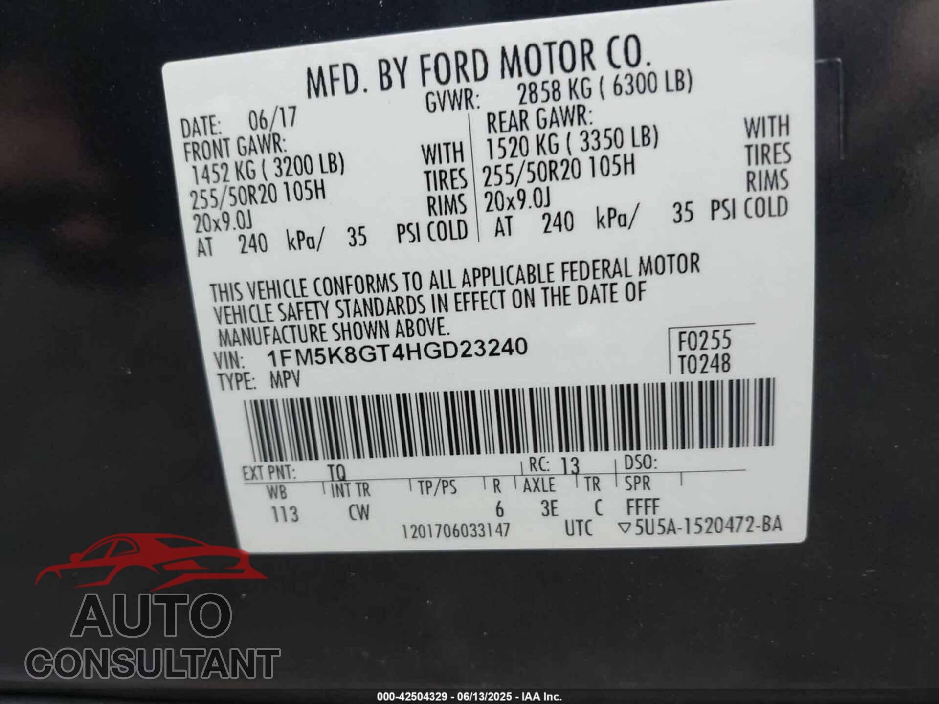 FORD EXPLORER 2017 - 1FM5K8GT4HGD23240