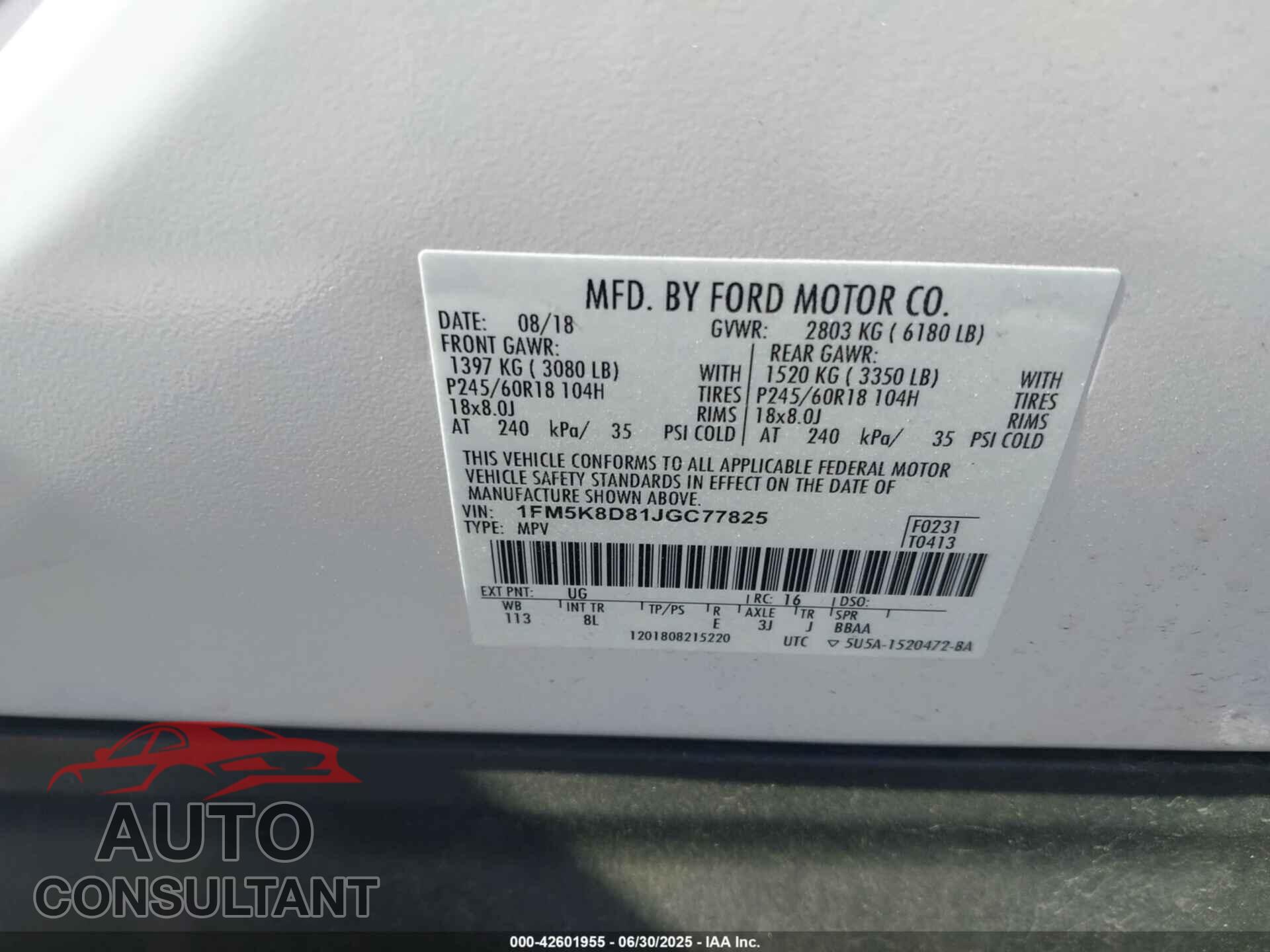 FORD EXPLORER 2018 - 1FM5K8D81JGC77825