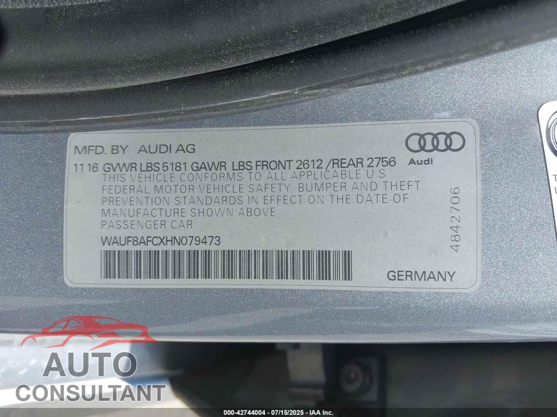 AUDI A6 2017 - WAUF8AFCXHN079473