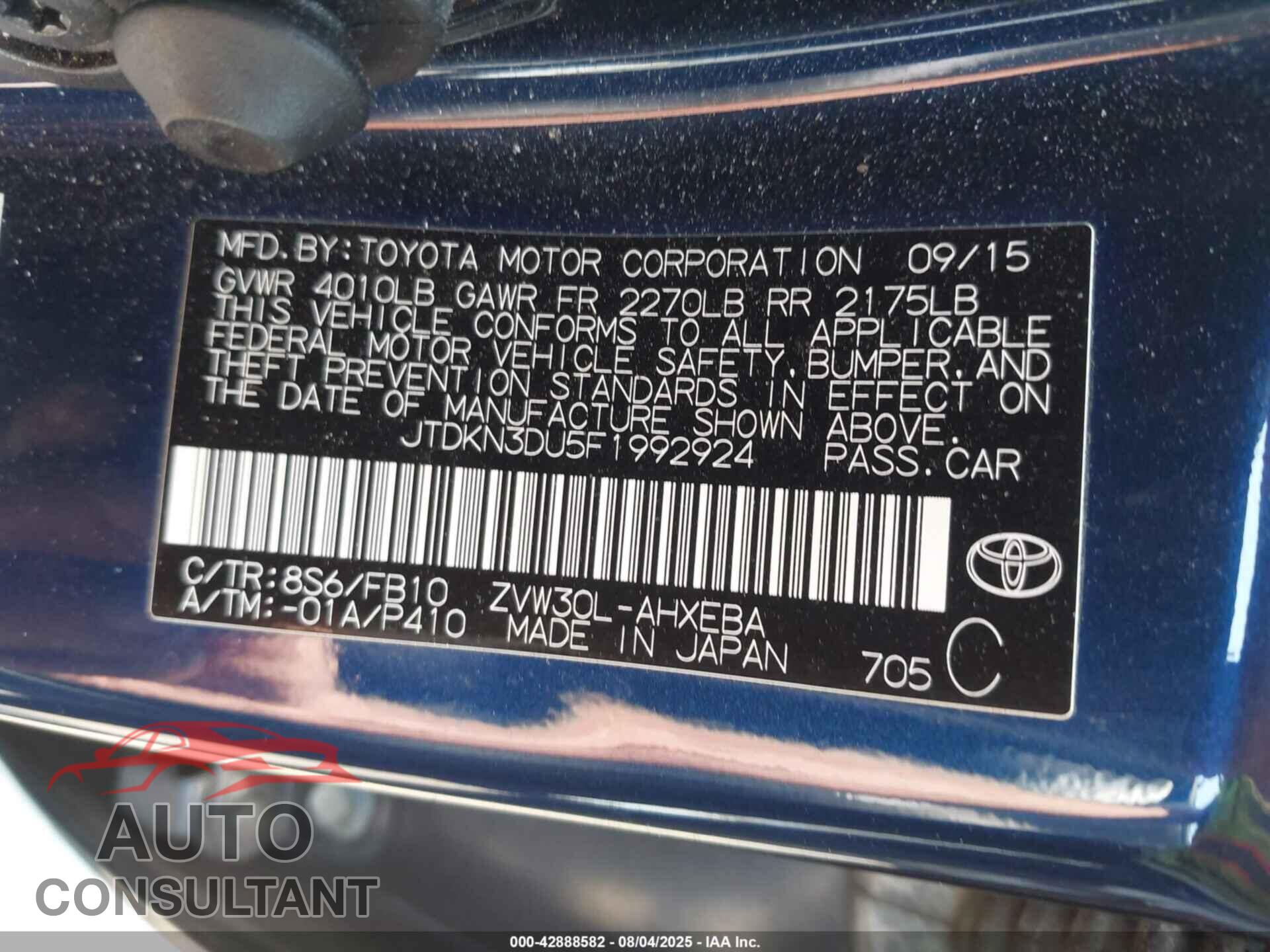 TOYOTA PRIUS 2015 - JTDKN3DU5F1992924