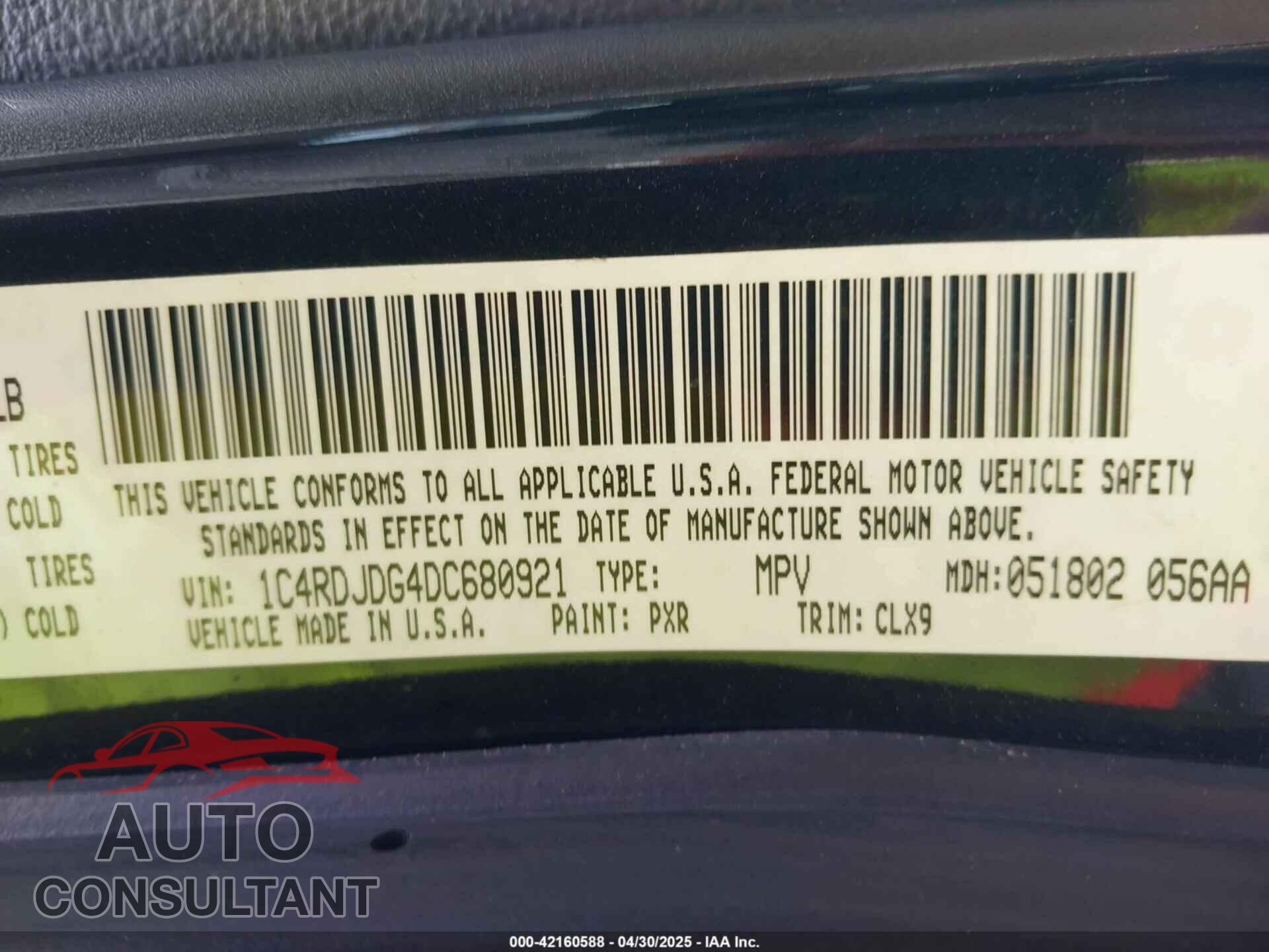 DODGE DURANGO 2013 - 1C4RDJDG4DC680921
