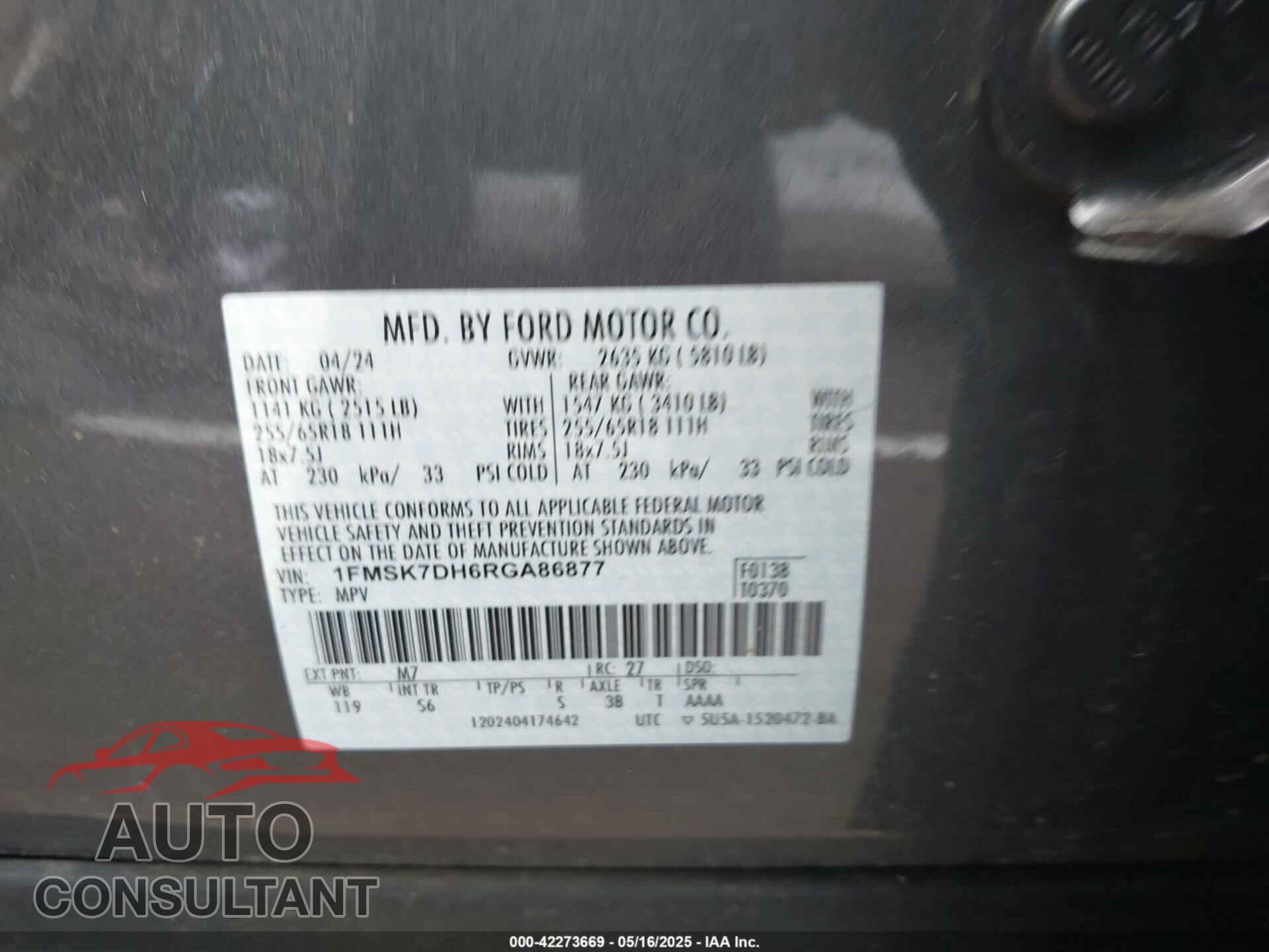 FORD EXPLORER 2024 - 1FMSK7DH6RGA86877