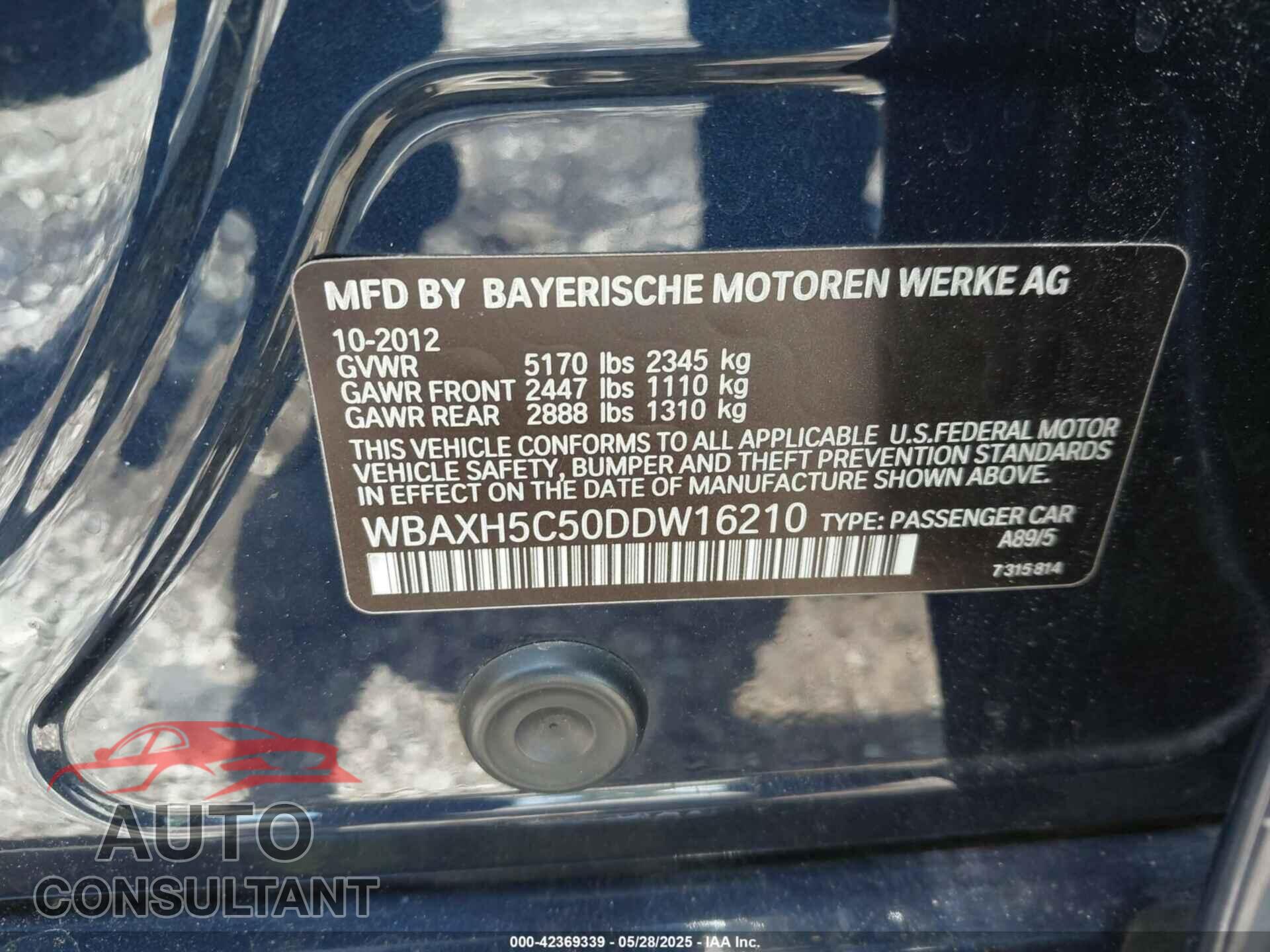 BMW 528I 2013 - WBAXH5C50DDW16210
