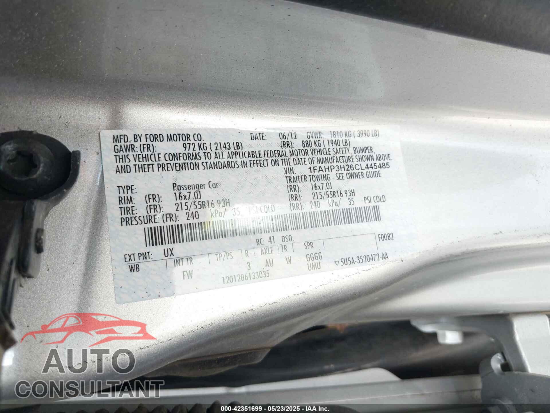 FORD FOCUS 2012 - 1FAHP3H26CL445485