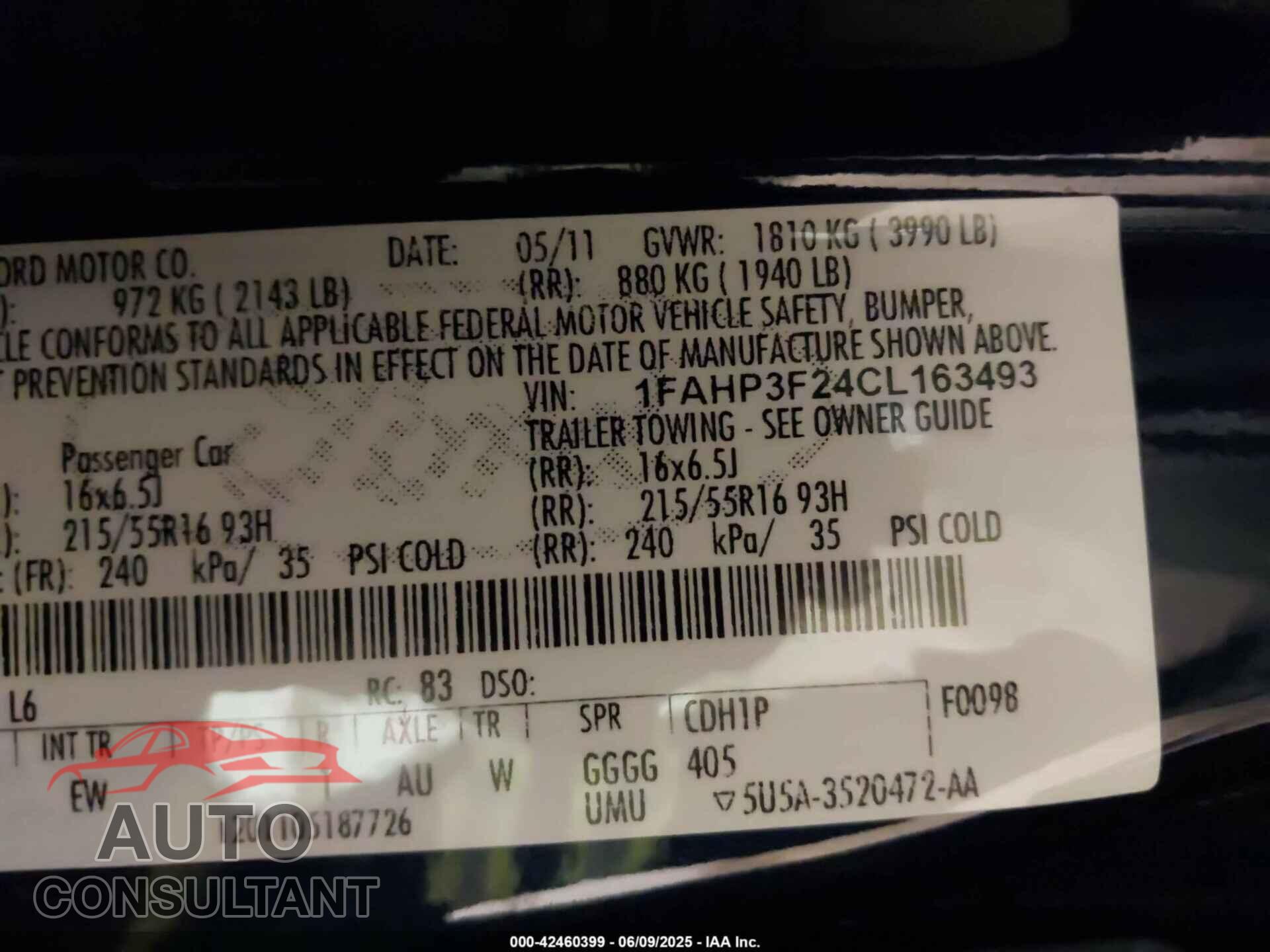 FORD FOCUS 2012 - 1FAHP3F24CL163493