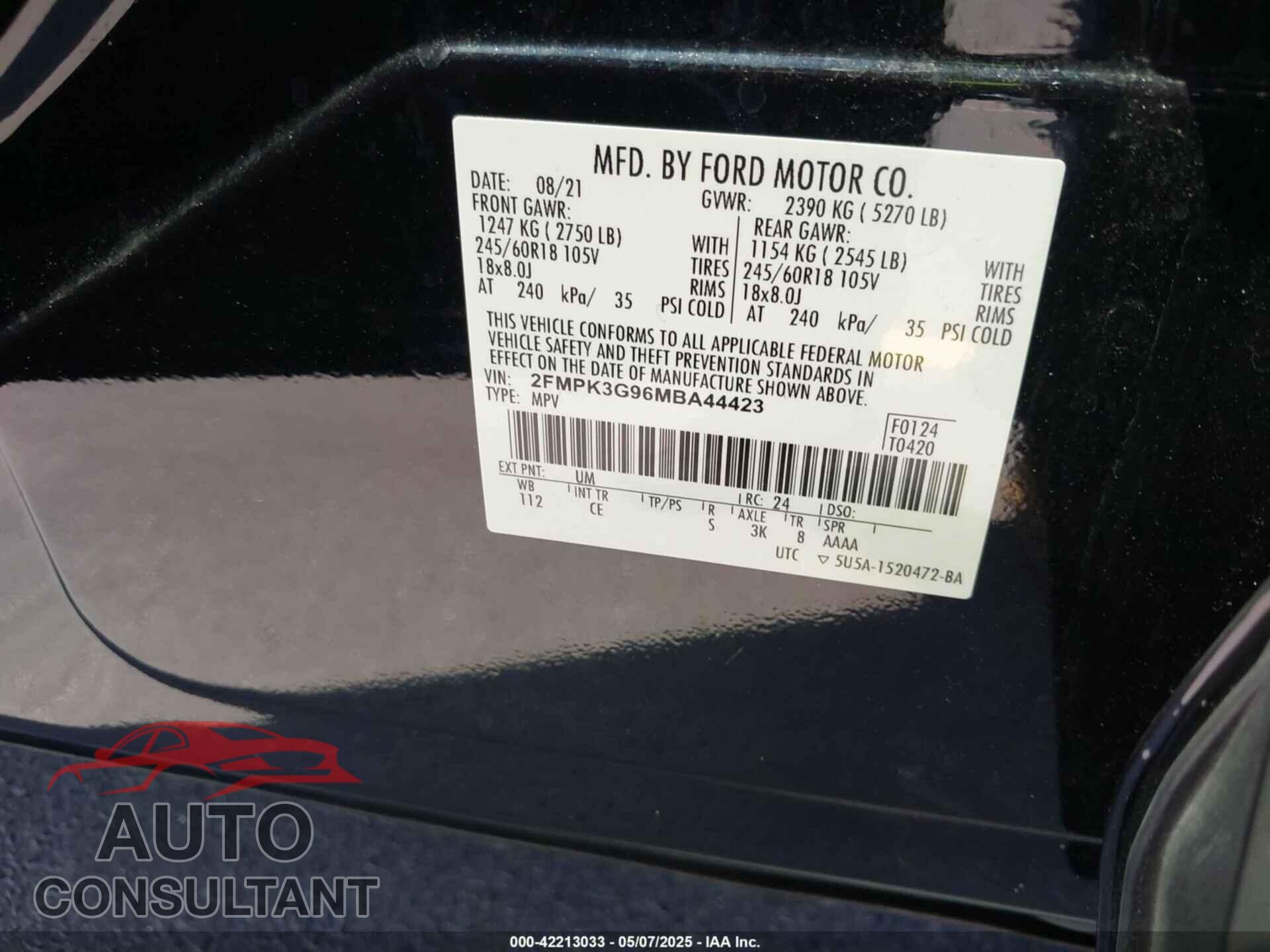 FORD EDGE 2021 - 2FMPK3G96MBA44423
