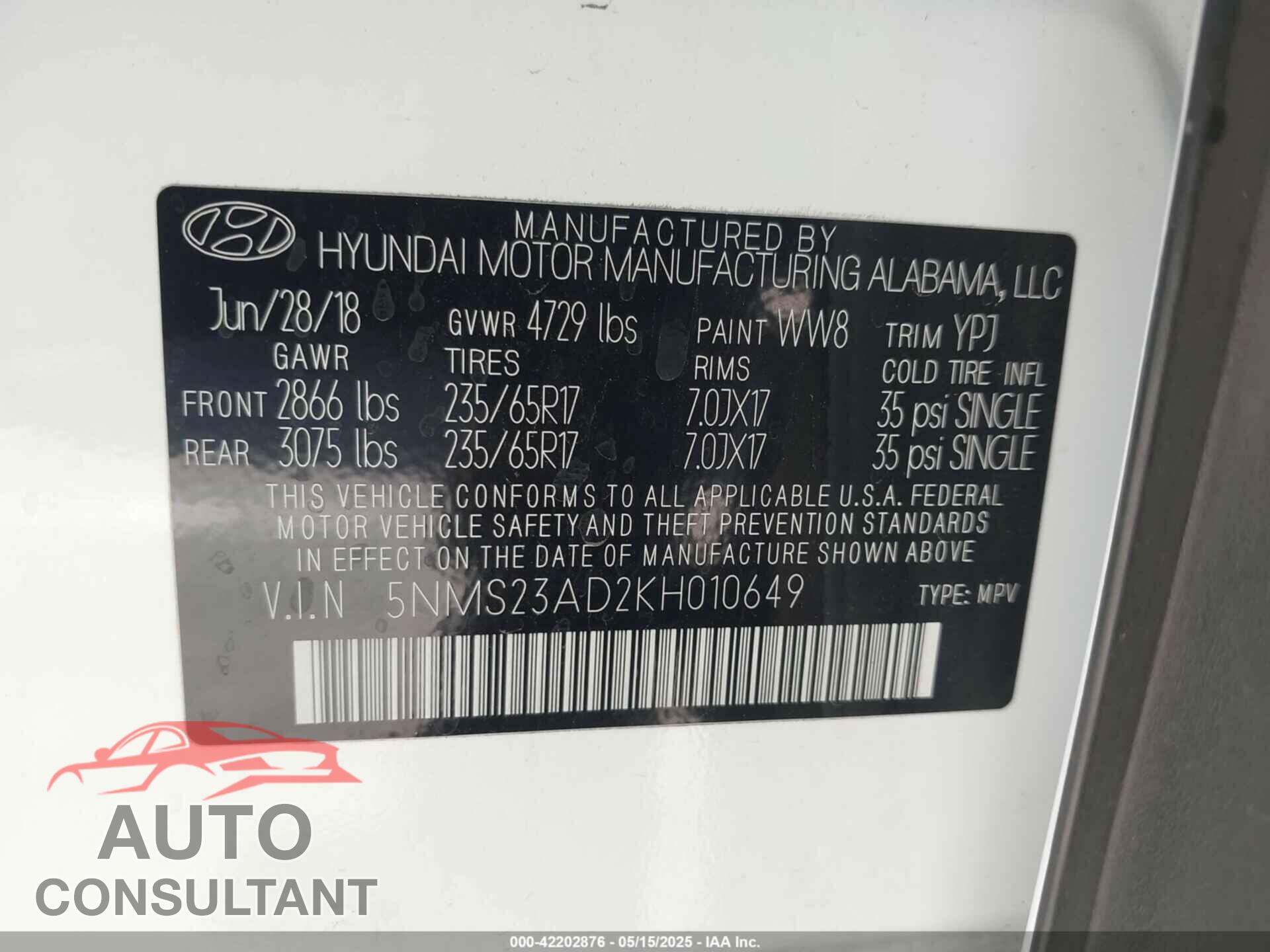 HYUNDAI SANTA FE 2019 - 5NMS23AD2KH010649