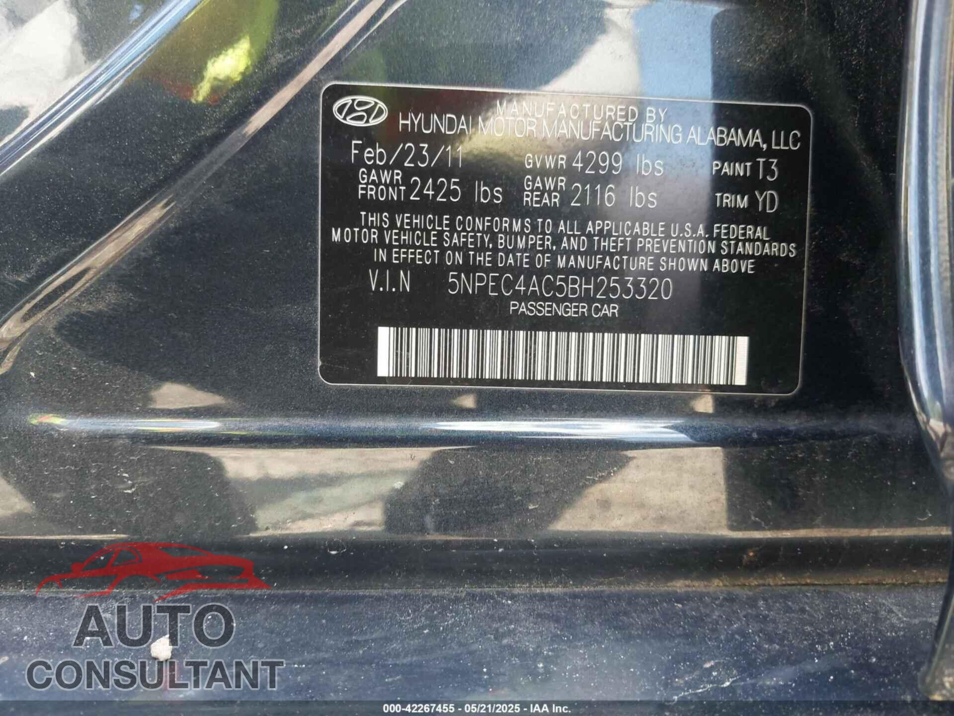 HYUNDAI SONATA 2011 - 5NPEC4AC5BH253320