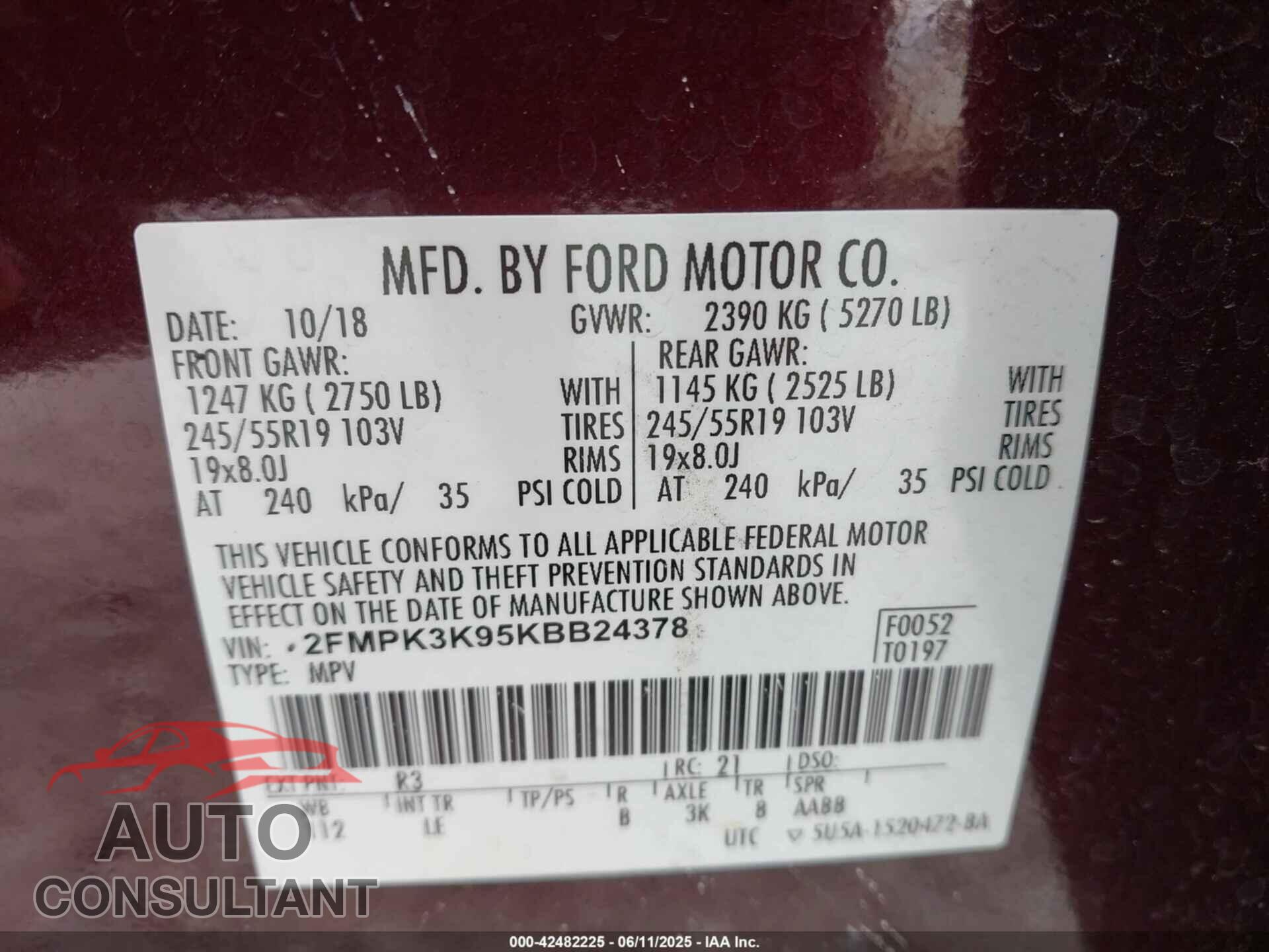 FORD EDGE 2019 - 2FMPK3K95KBB24378
