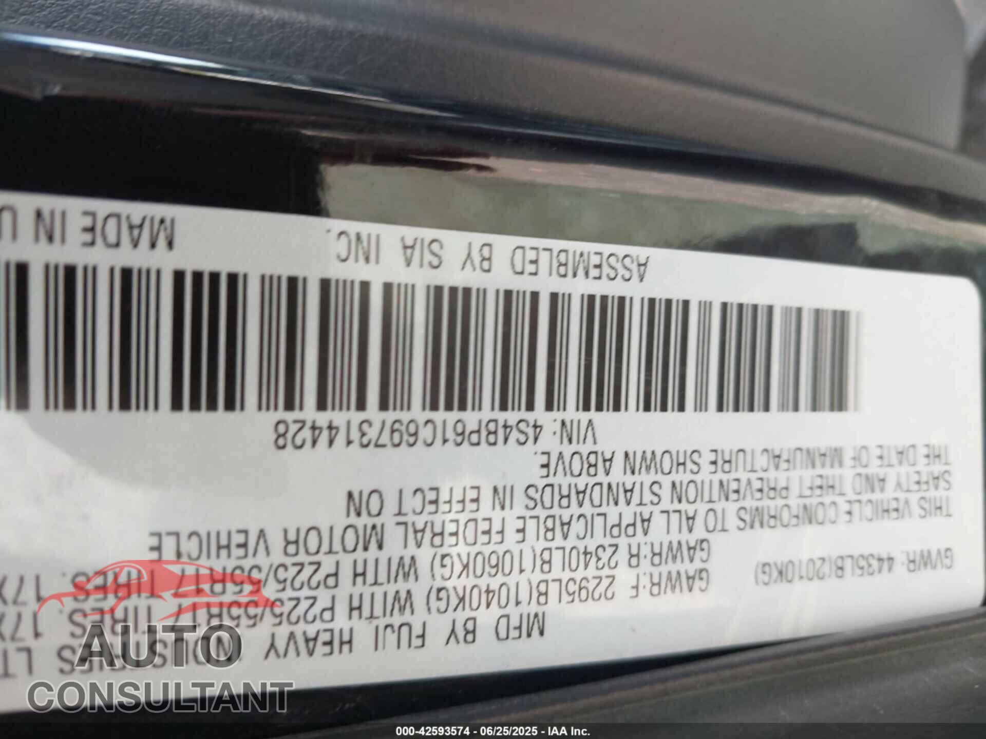 SUBARU OUTBACK 2009 - 4S4BP61C697314428