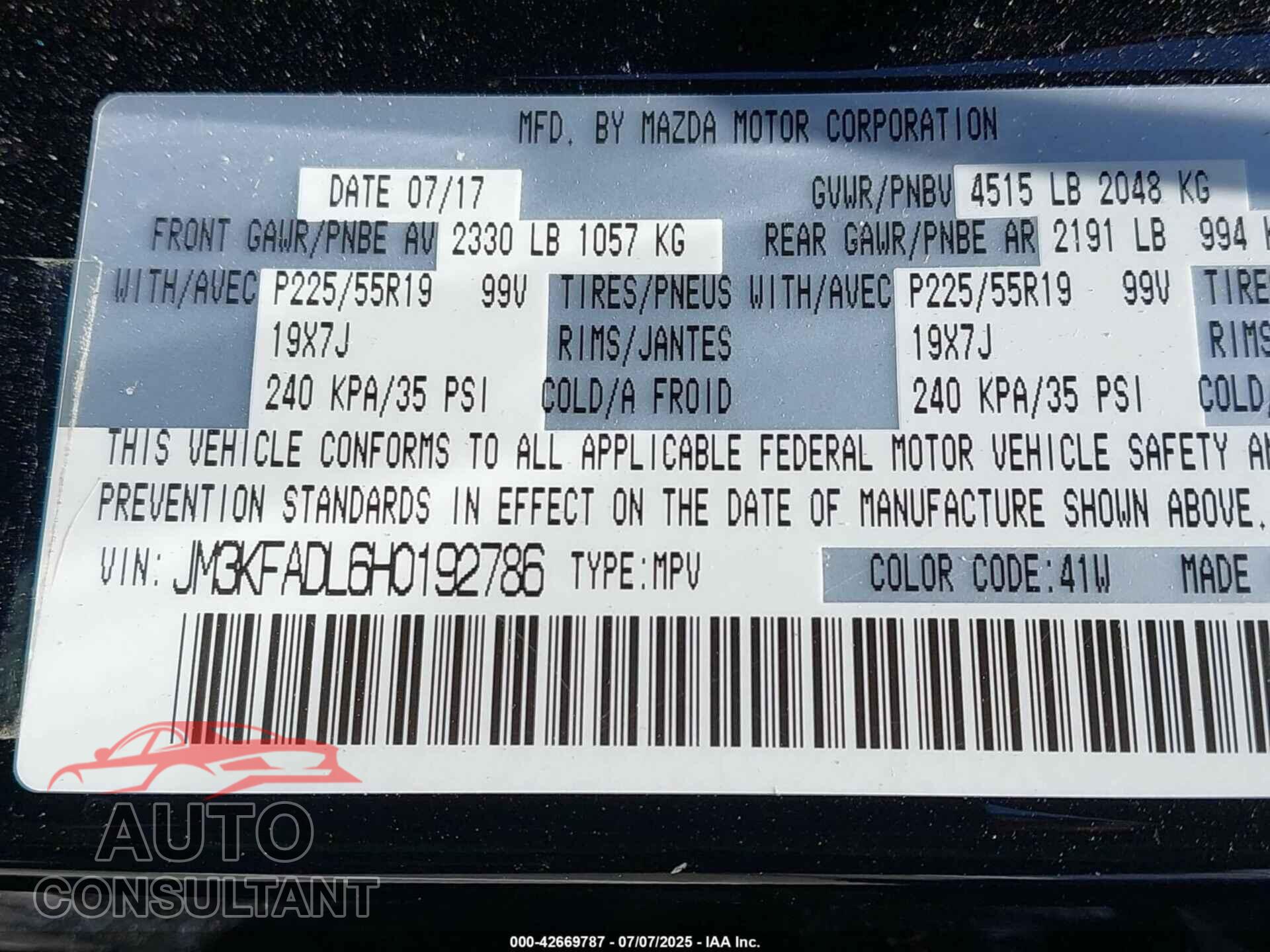 MAZDA CX-5 2017 - JM3KFADL6H0192786