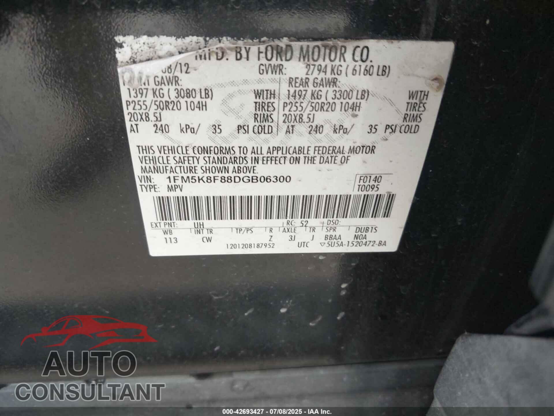 FORD EXPLORER 2013 - 1FM5K8F88DGB06300