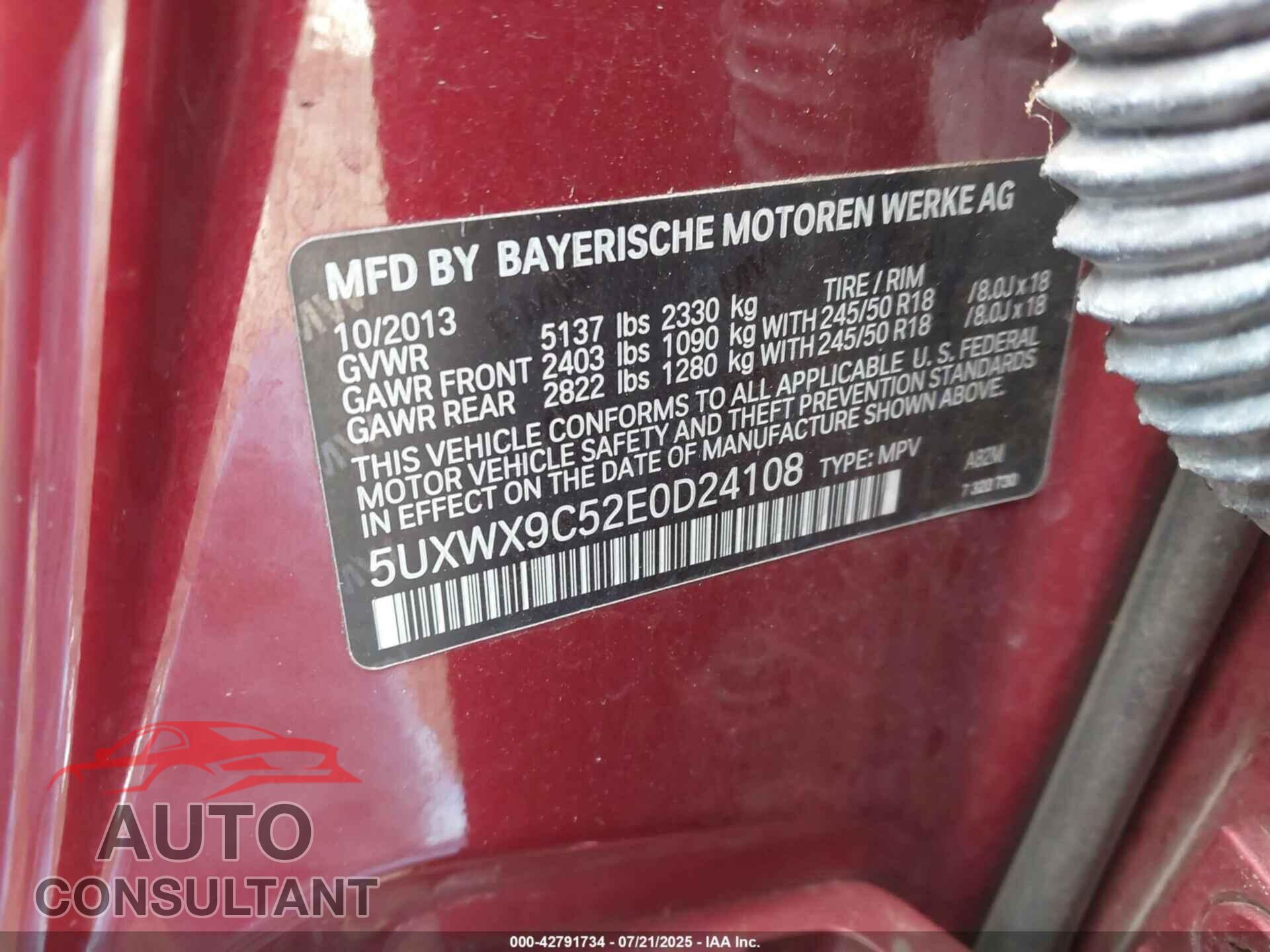 BMW X3 2014 - 5UXWX9C52E0D24108