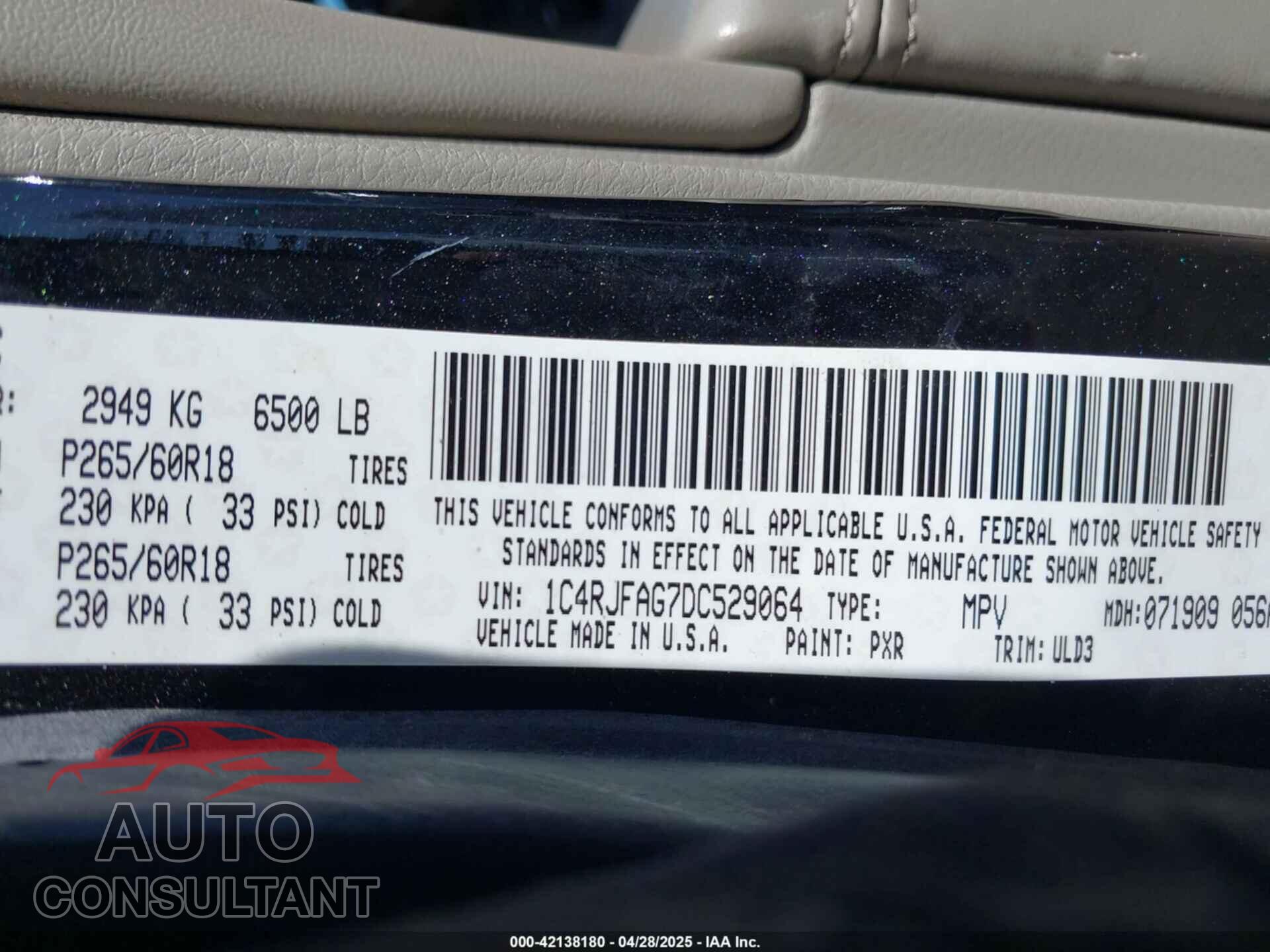JEEP GRAND CHEROKEE 2013 - 1C4RJFAG7DC529064