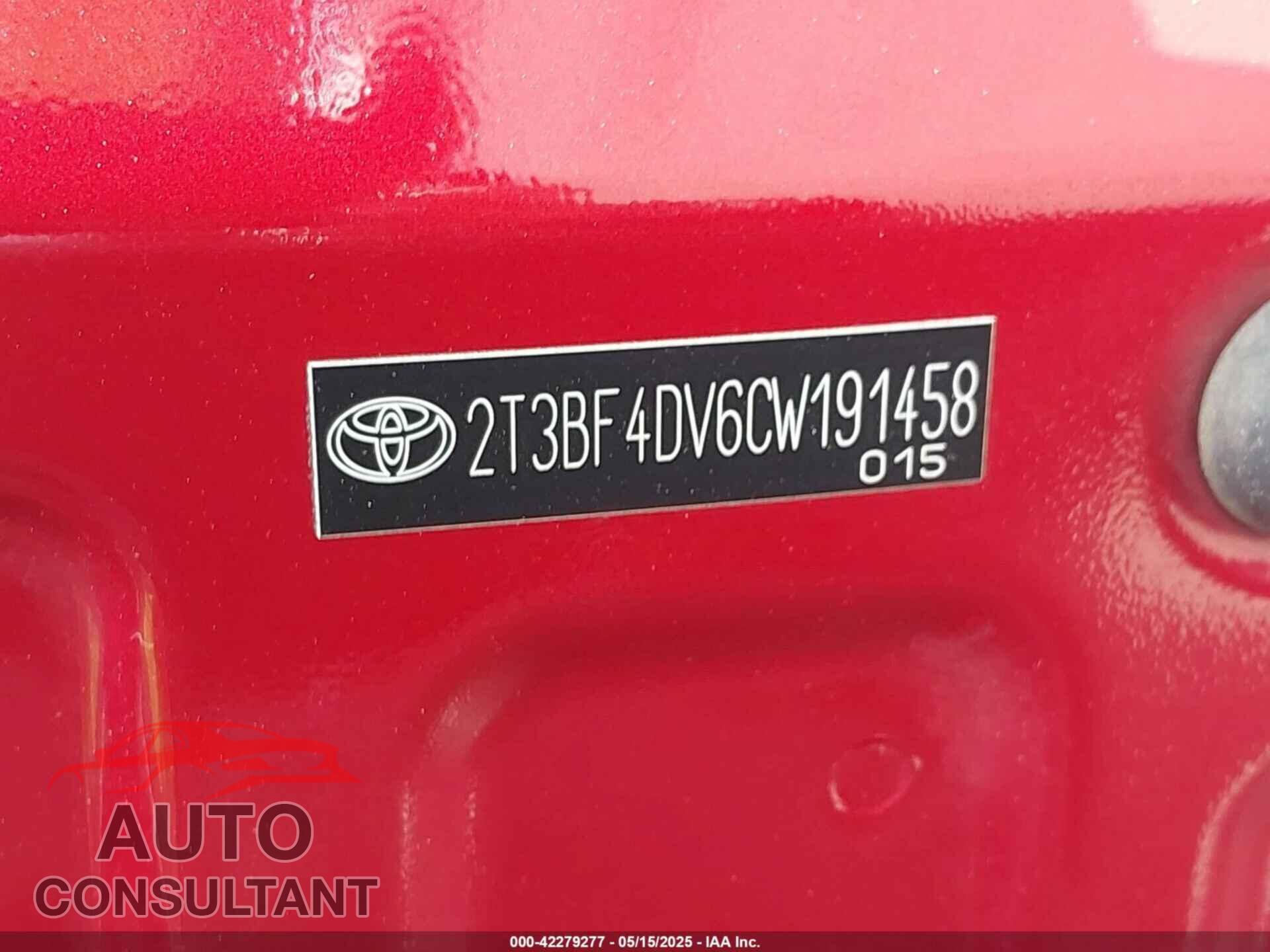 TOYOTA RAV4 2012 - 2T3BF4DV6CW191458