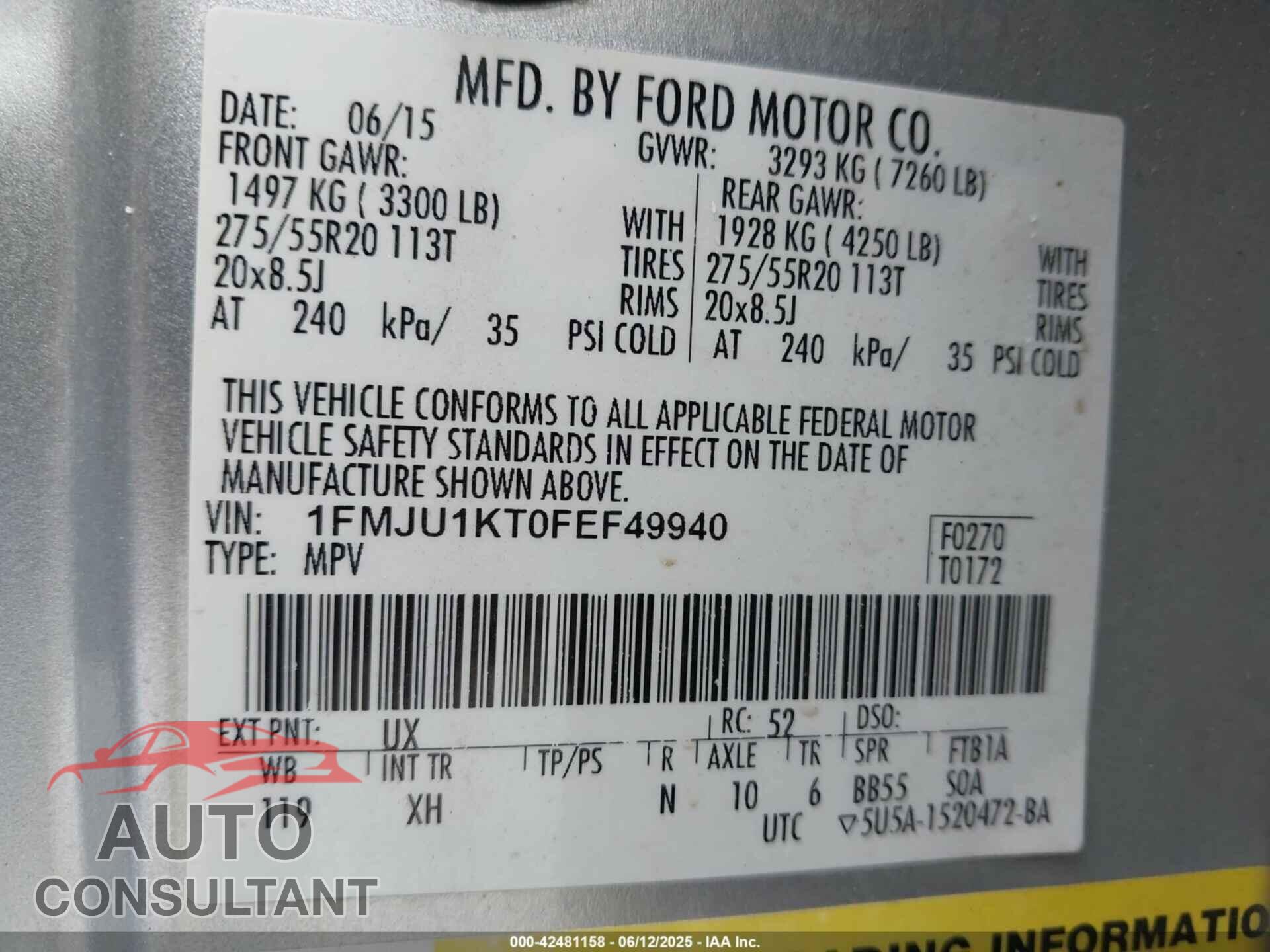 FORD EXPEDITION 2015 - 1FMJU1KT0FEF49940